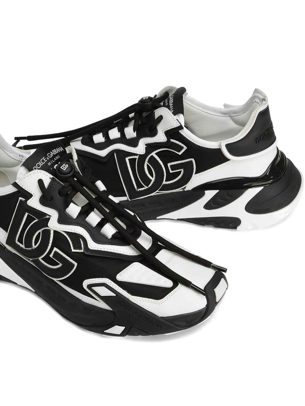 Dolce & Gabbana Panelled Leather Sneakers With Iconic Logo Patch In Black
