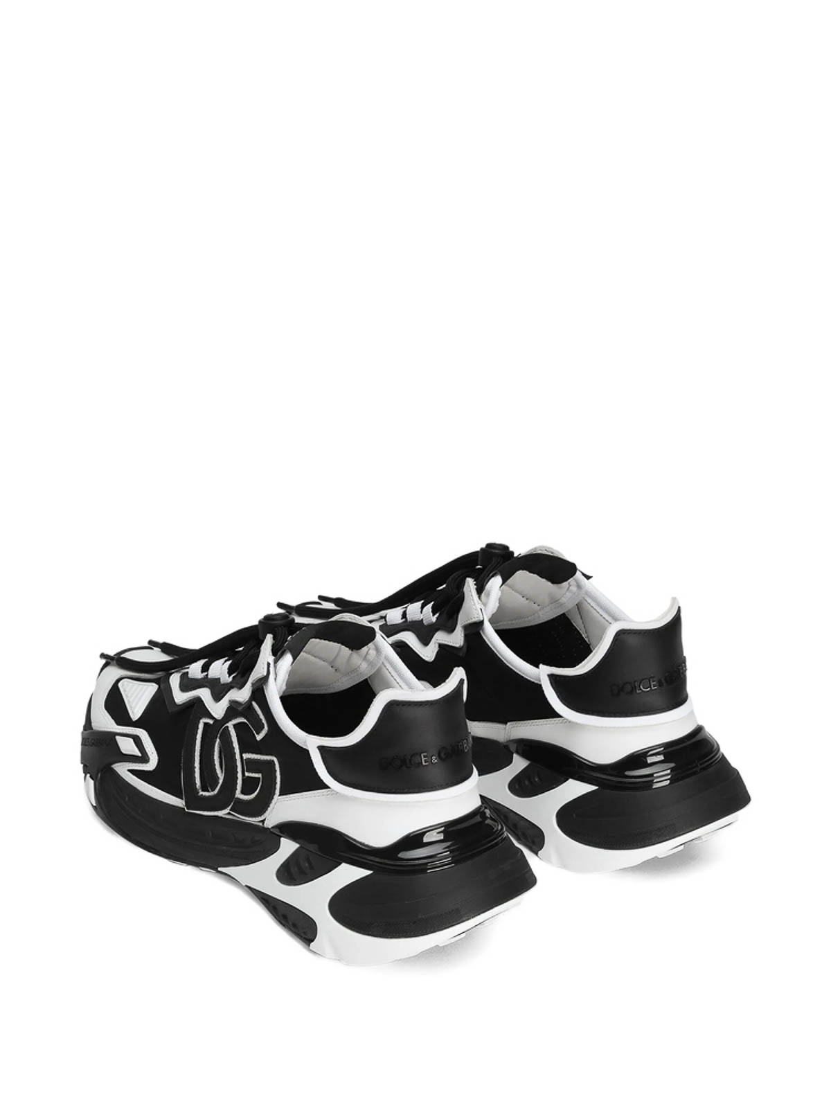 Dolce & Gabbana Panelled Leather Sneakers With Iconic Logo Patch In Black