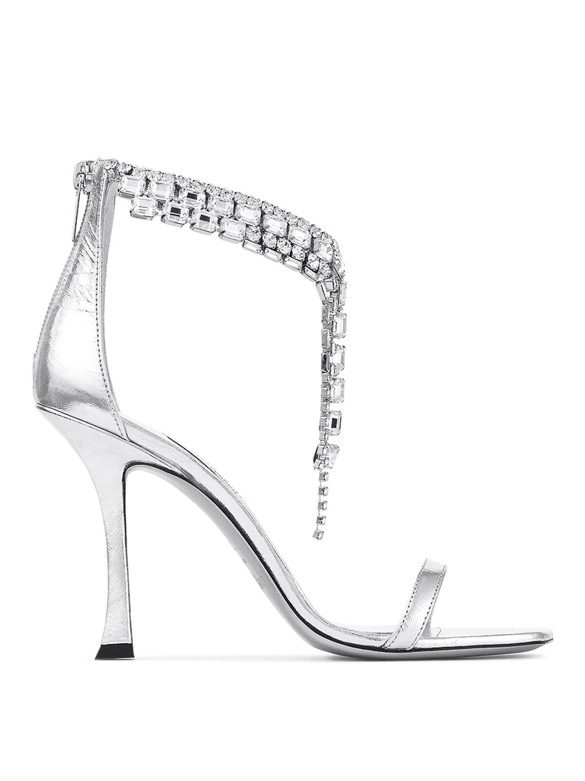 Jimmy Choo Verity Metallic Sandals With High Stiletto Heel In Leather And Crystal Woman In Silver