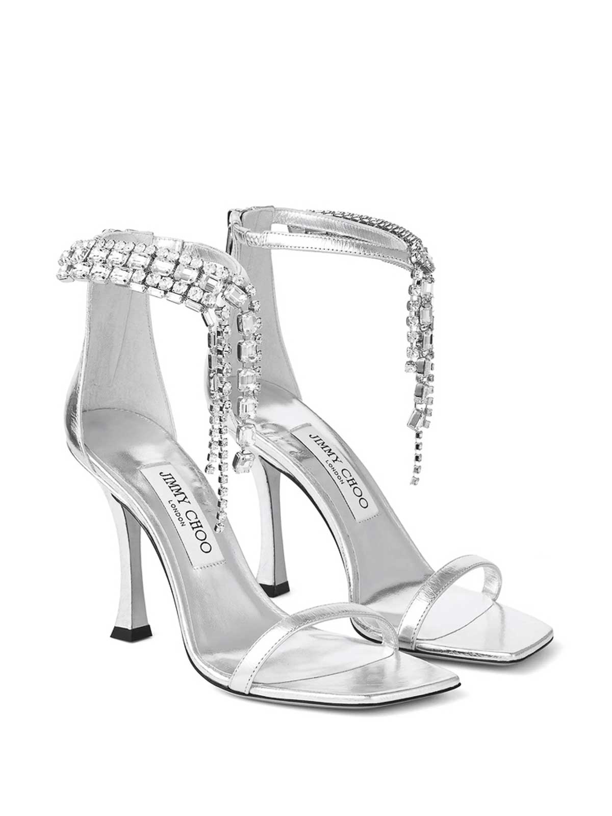 Jimmy Choo Verity Metallic Sandals With High Stiletto Heel In Leather And Crystal Woman In Silver