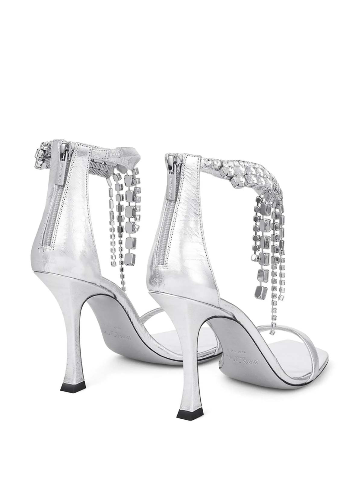 Jimmy Choo Verity Metallic Sandals With High Stiletto Heel In Leather And Crystal Woman In Silver
