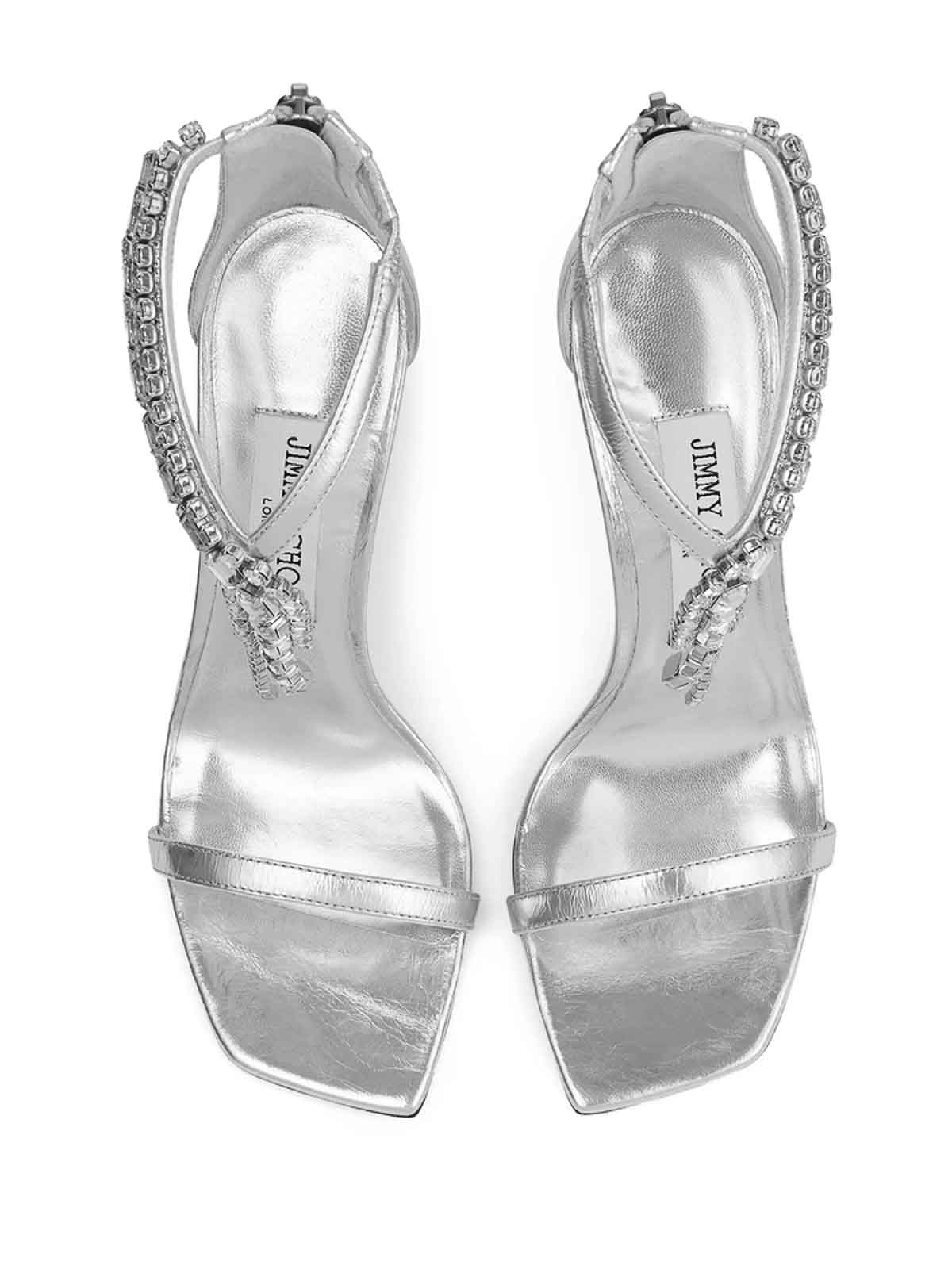 Jimmy Choo Verity Metallic Sandals With High Stiletto Heel In Leather And Crystal Woman In Silver