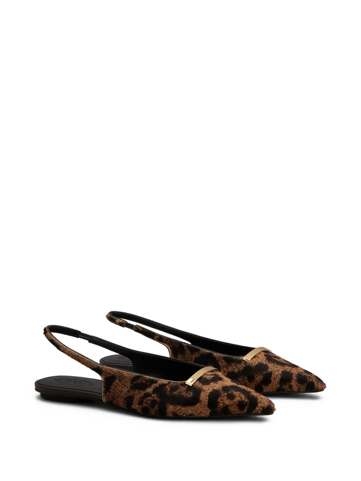 Tod's Embellished Leopard-print Calf Hair Slingback Flats In Brown