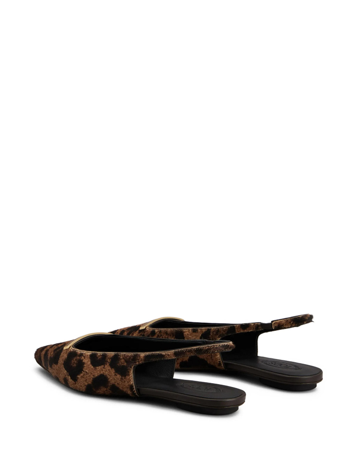 Tod's Embellished Leopard-print Calf Hair Slingback Flats In Brown