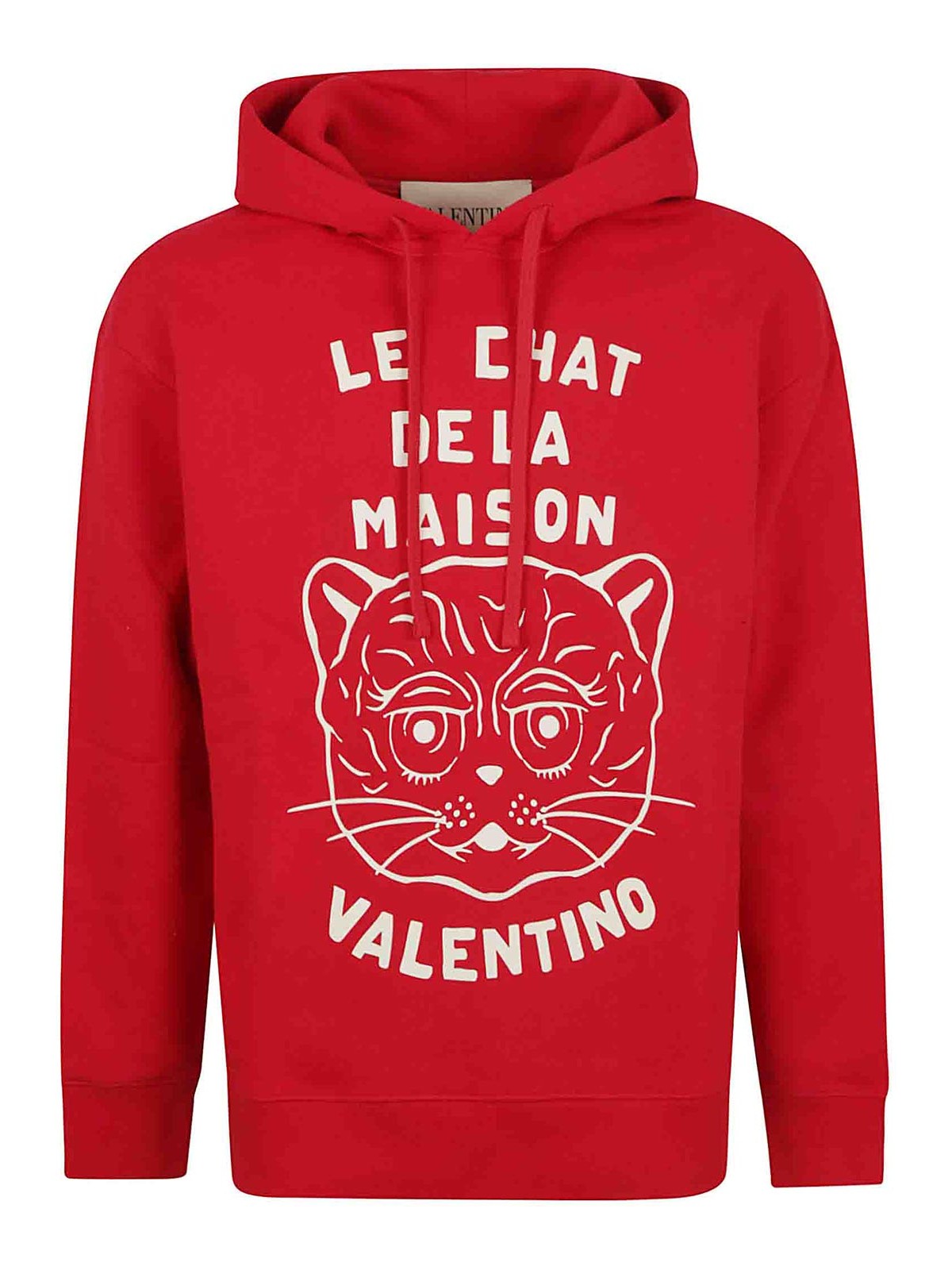 Valentino Cotton Sweatshirt With Hood And Graphic Print In Red