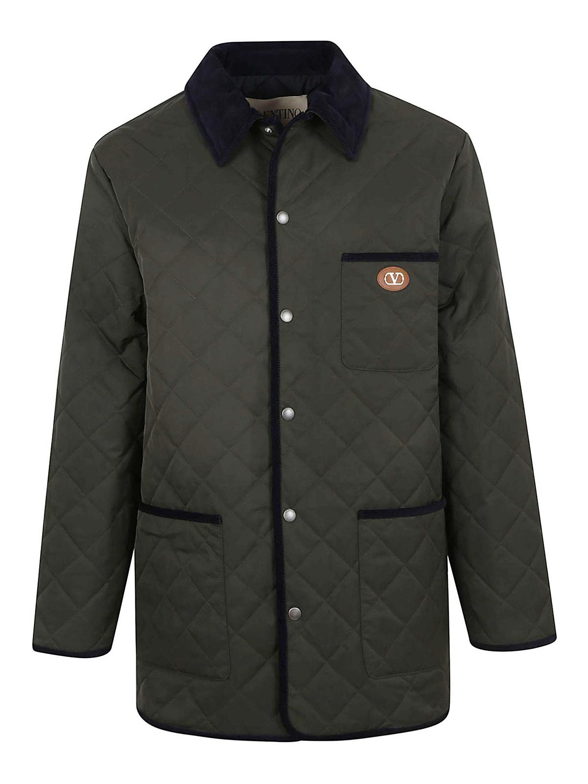 Valentino Quilted Shirt Jacket With "vlogo" Patch In Green