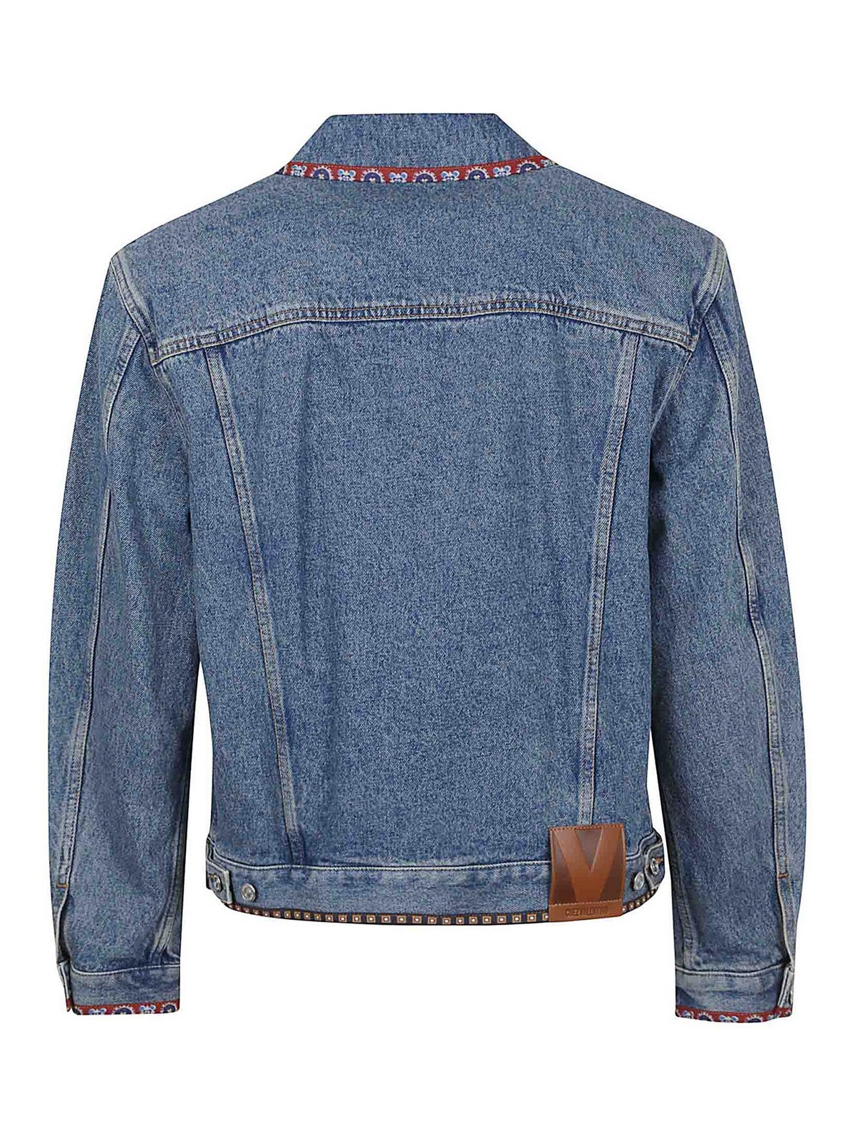 Valentino Garavani Men Beaded Embroidery And Printed Edges Denim Jacket In Blue