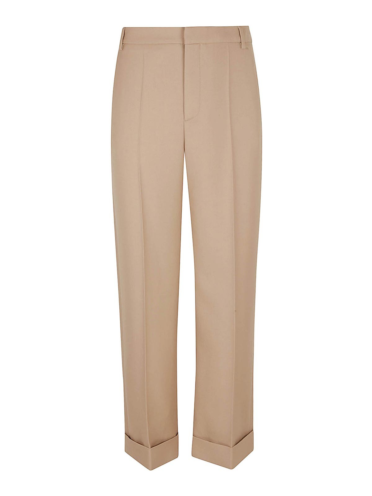 Valentino Garavani Wide Leg Wool Trousers With Turn-up Hem In Multi