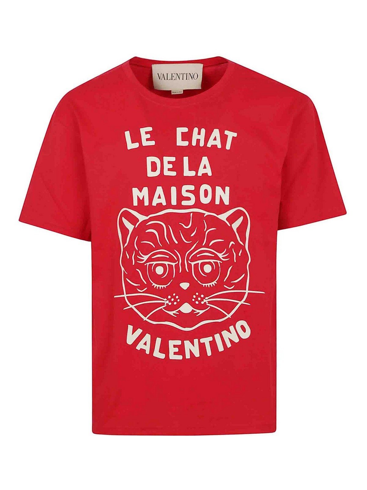 Valentino Red T-shirt With Le Chat De La Maison Print In Red