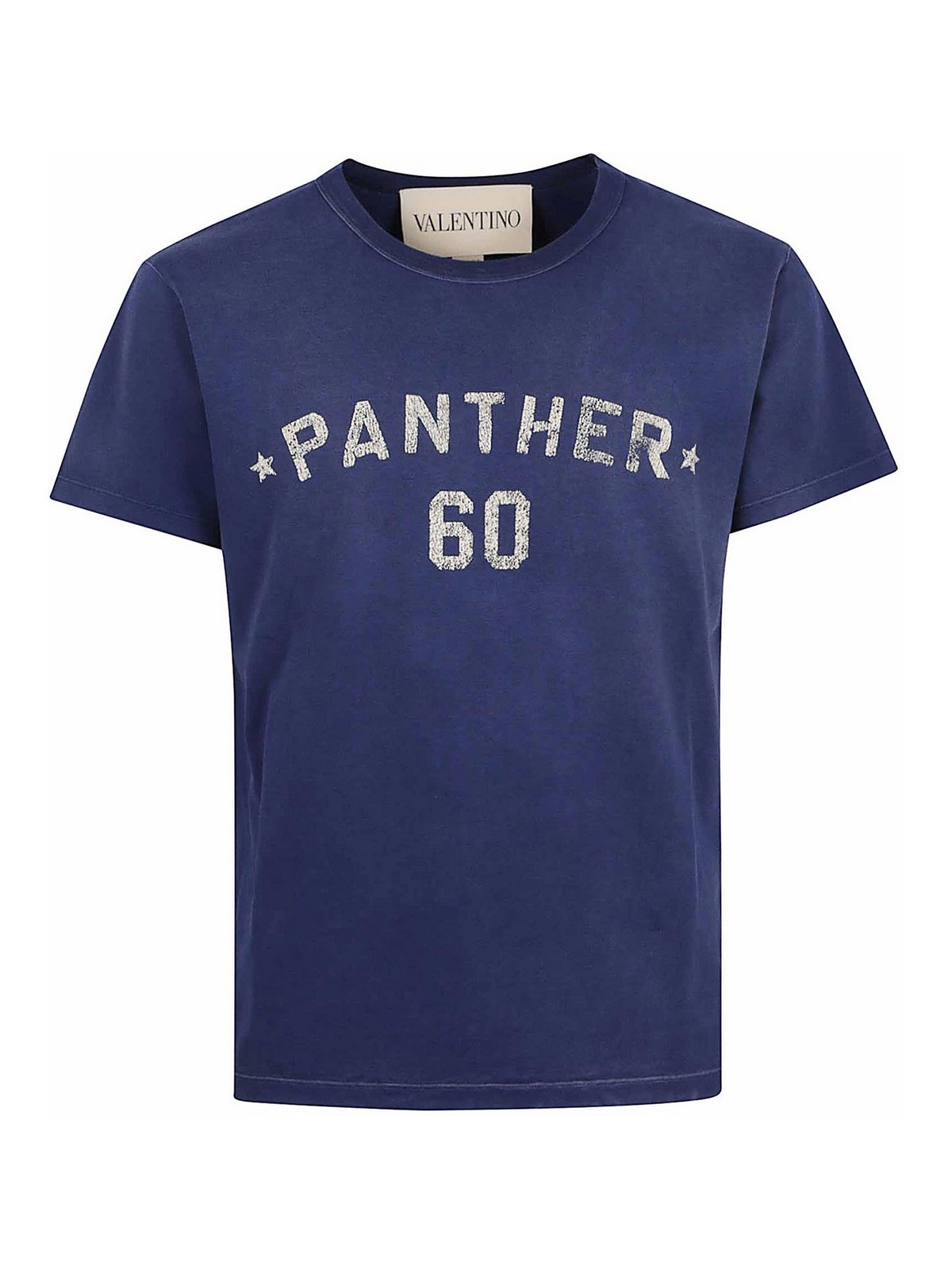 Valentino Garavani Vintage-effect Blue Cotton T-shirt In Red