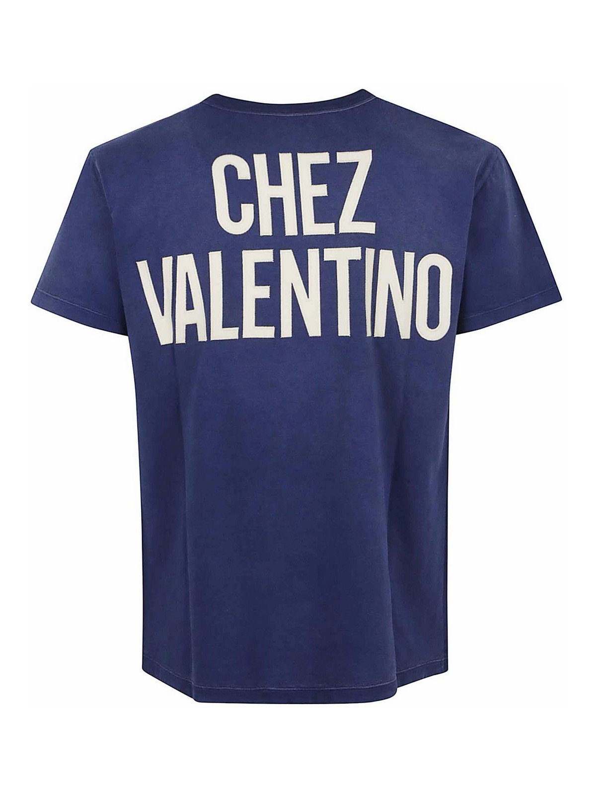 Valentino Garavani Vintage-effect Blue Cotton T-shirt In Red