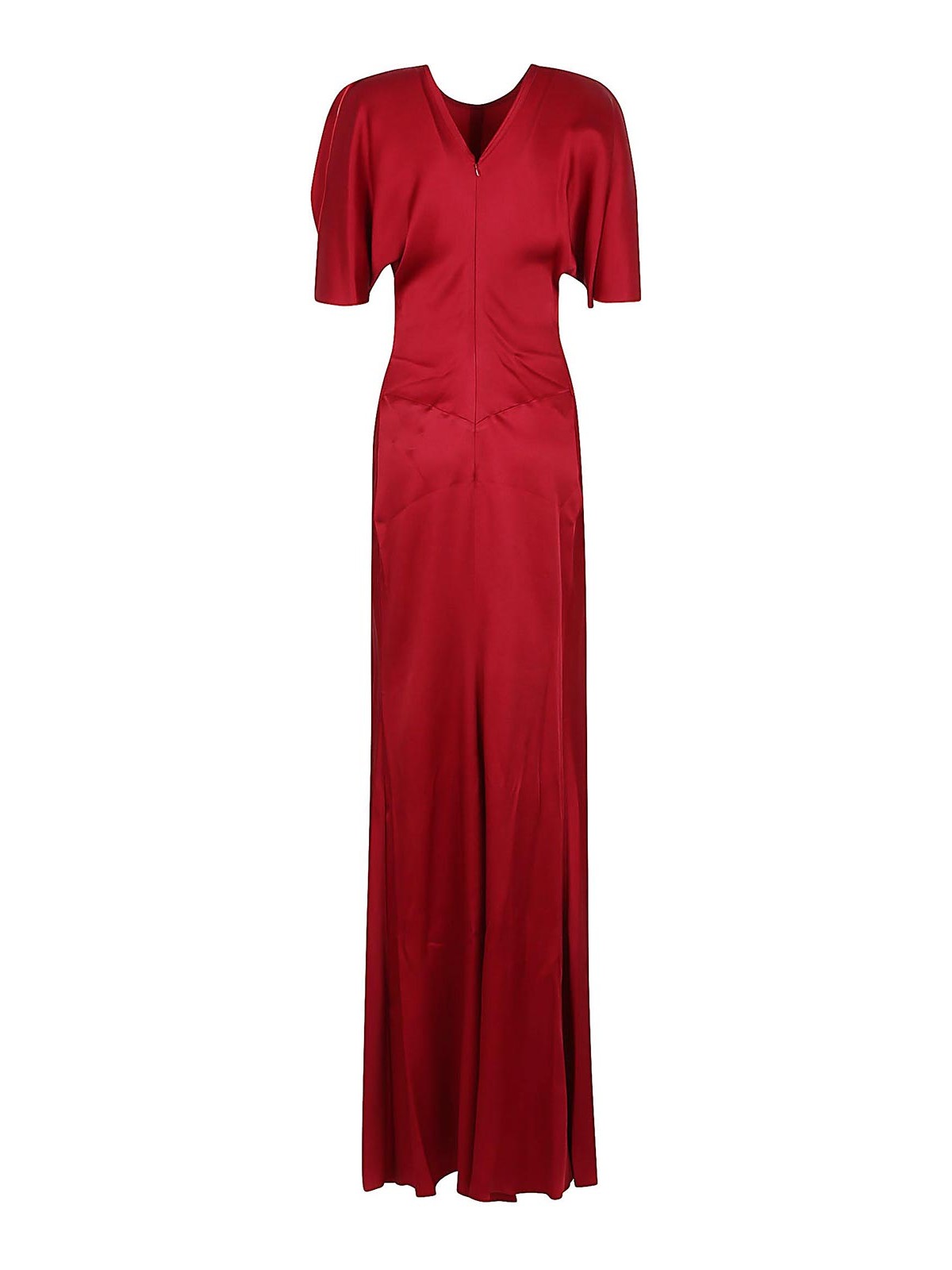 Victoria Beckham Womens Gathered Draped-sleeve Satin Maxi Dress Rose In Red