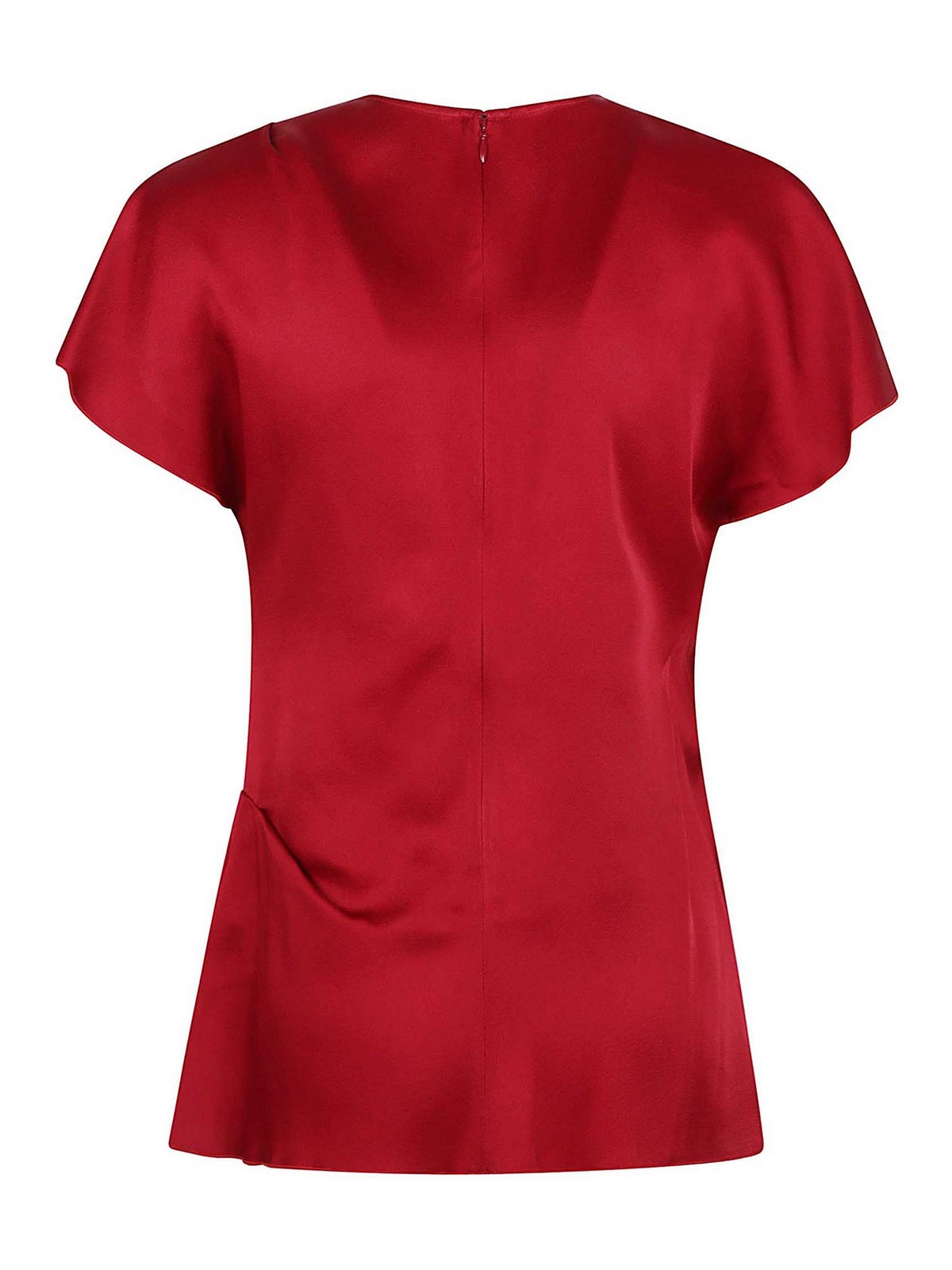 Victoria Beckham Flowing Red Top With Short Flutter Sleeves In Red