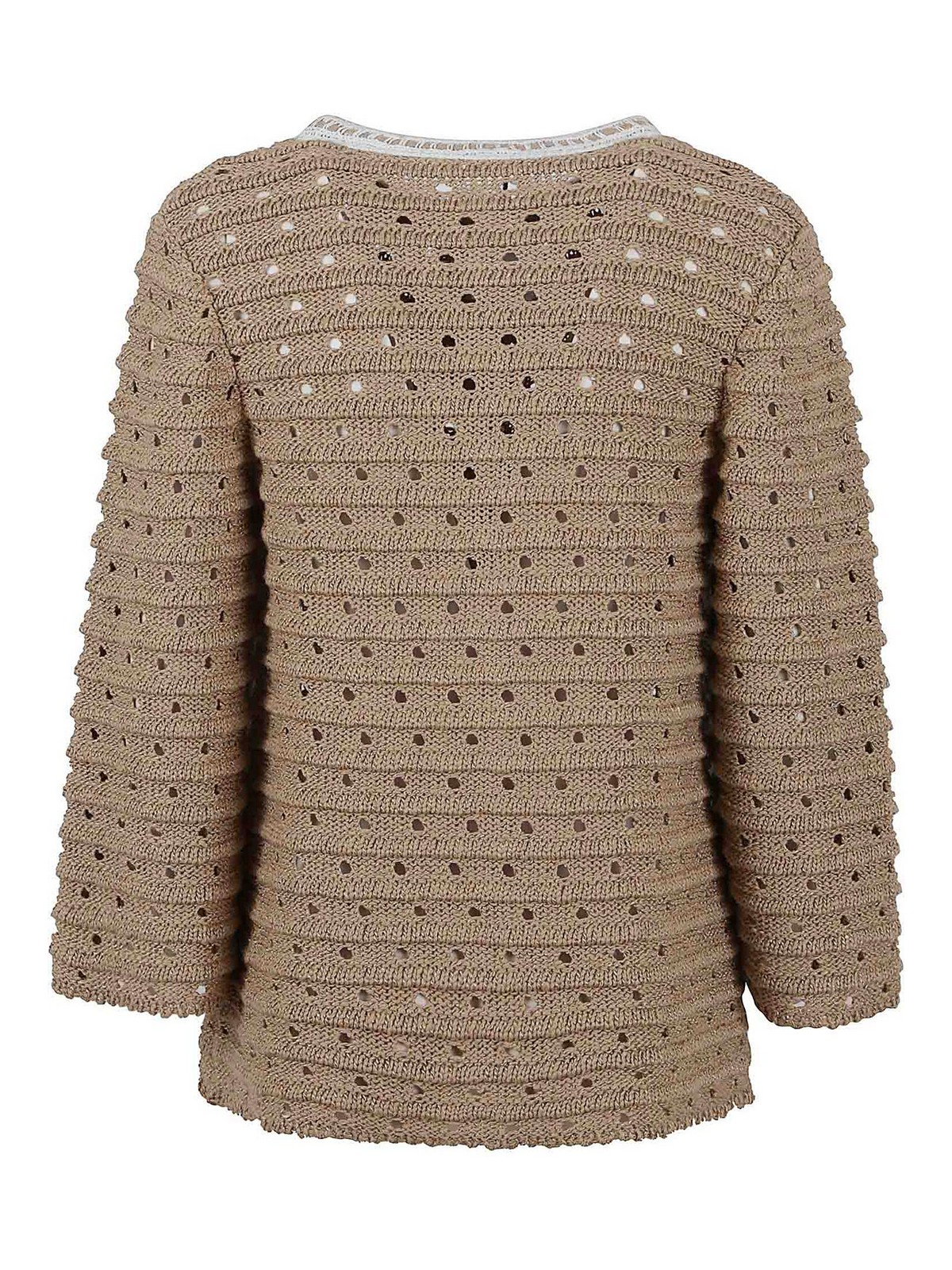 Charlott Textured Knit Jacket With Round Neckline In Brown
