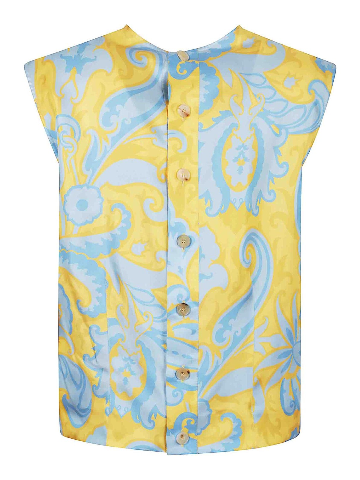 Etro Yellow Paisley Print Silk Top In Yellow