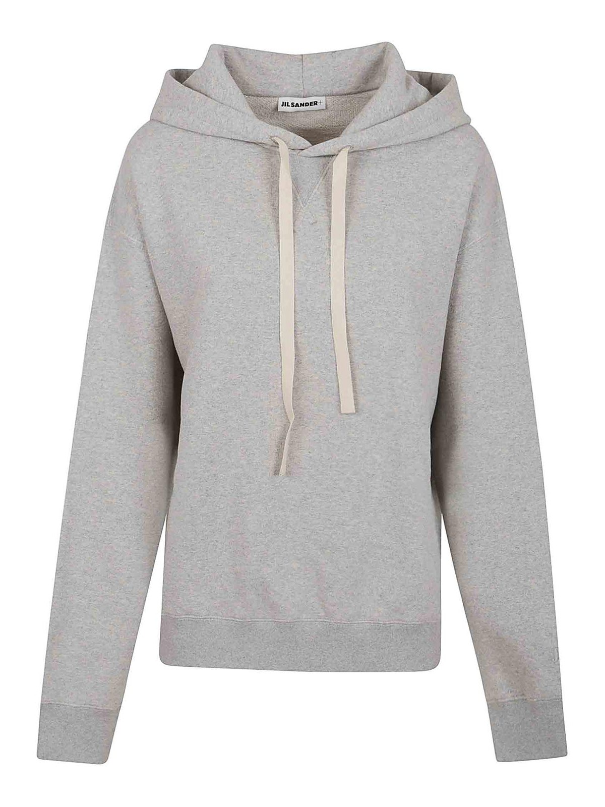Jil Sander Pure Cotton Sweatshirt With Contrasting Drawstring Hood In Gray