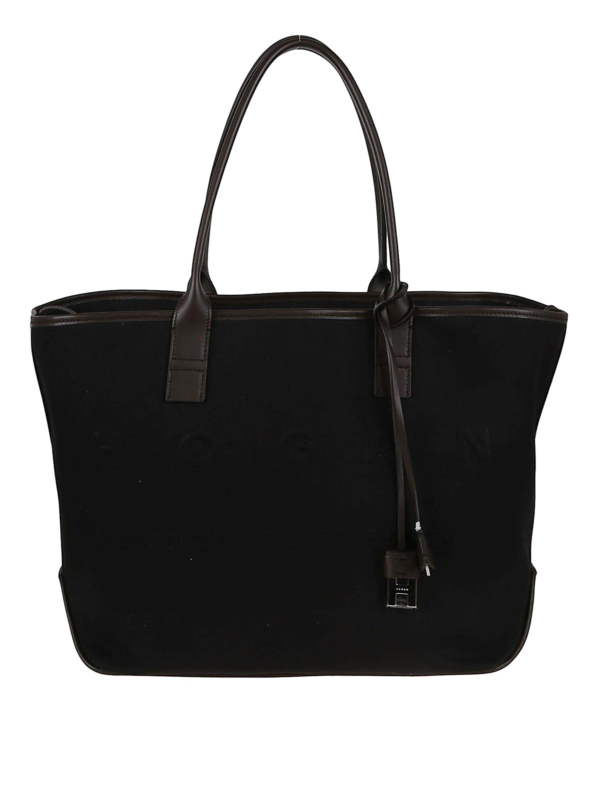 Hogan Medium Shopping Bag With Leather Accents And Lace Closure In Black