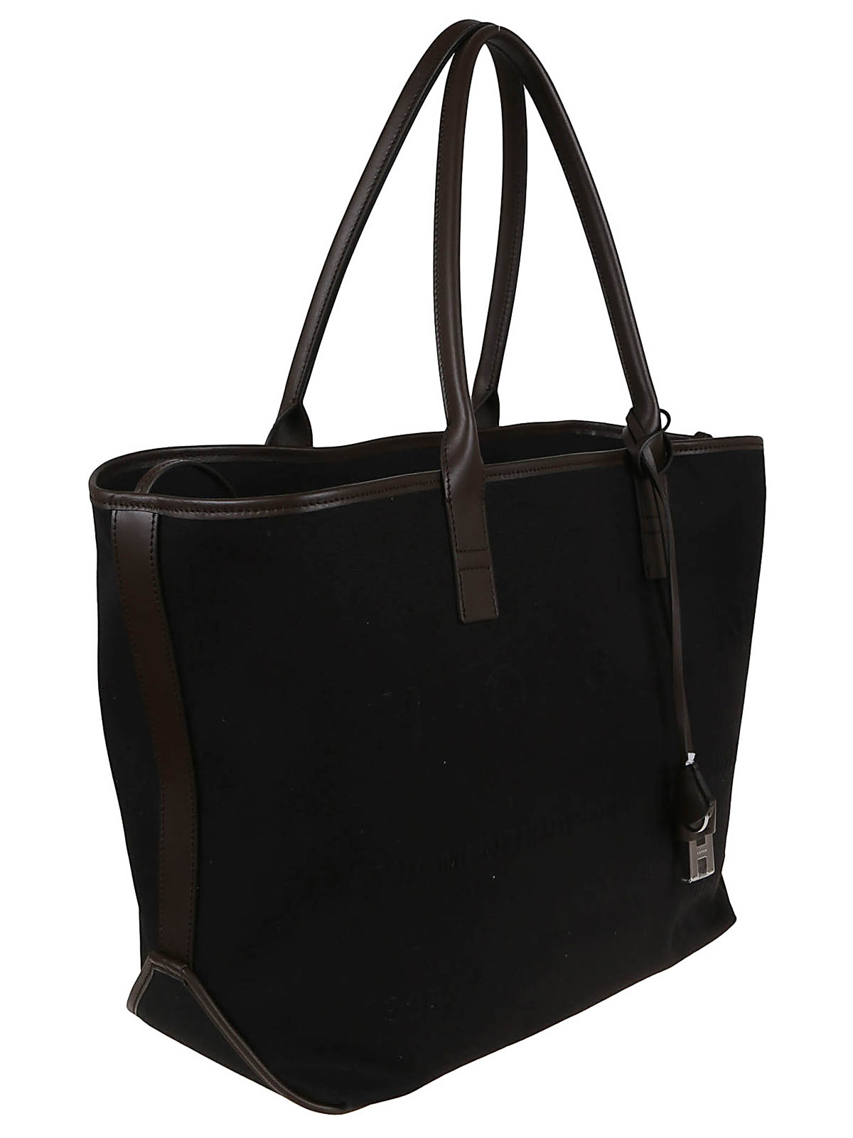 Hogan Medium Shopping Bag With Leather Accents And Lace Closure In Black