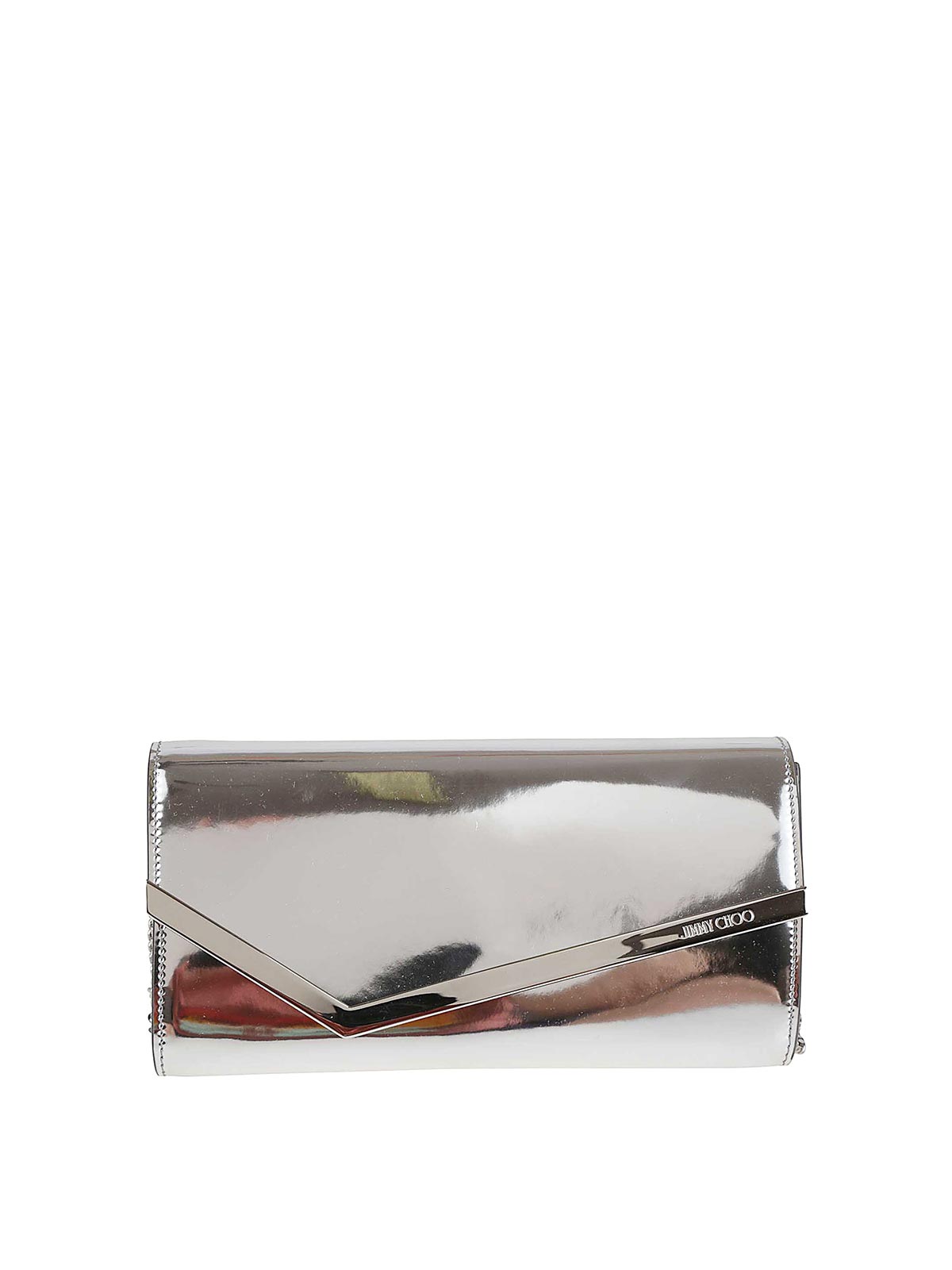Jimmy Choo Emmie Patent Leather Clutch In Silver
