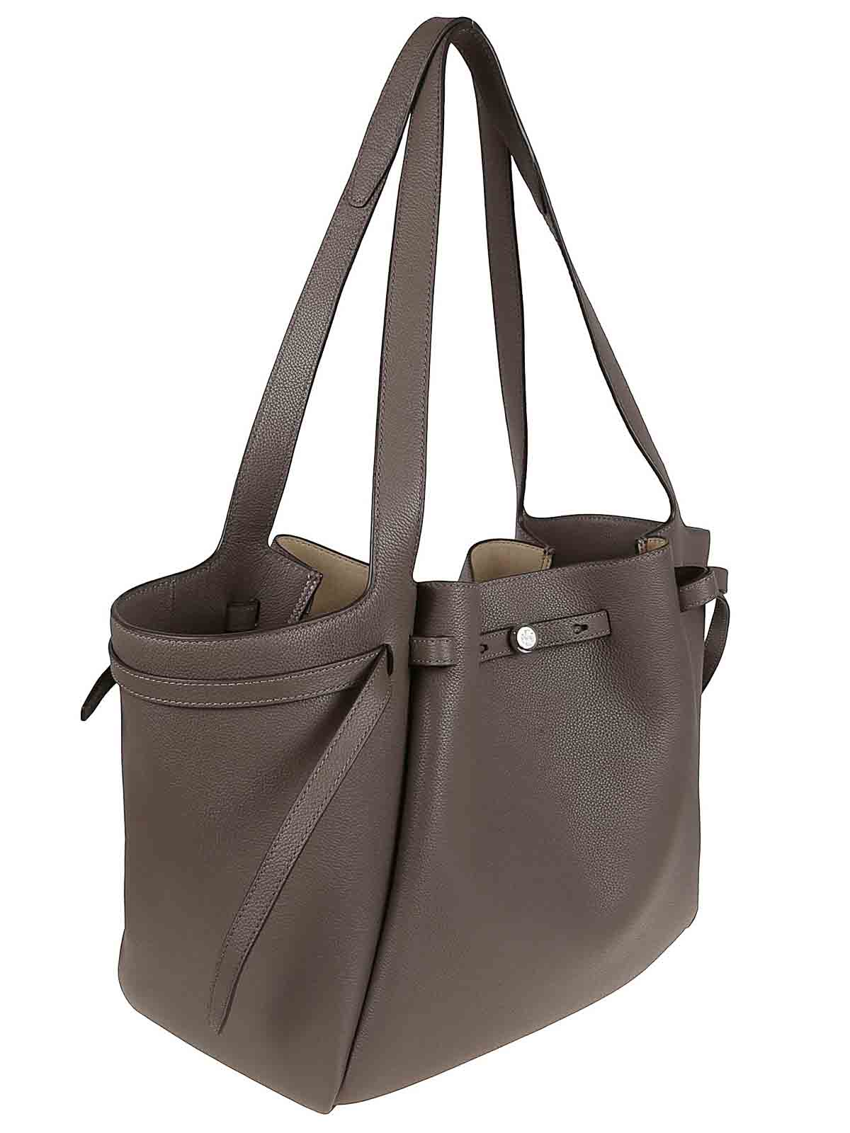 Tory Burch Romy Pebbled Tote In Brown