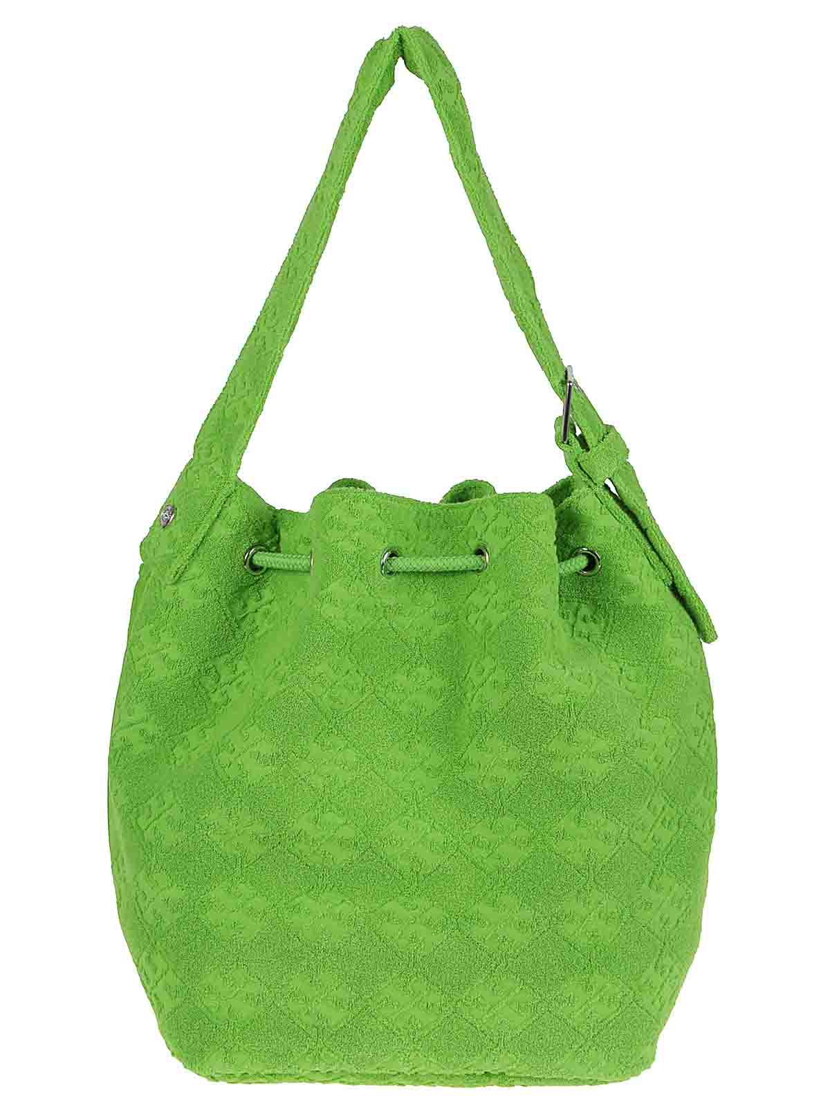 Tory Burch Textured Fabric Shoulder Bags With Adjustable Strap In Green