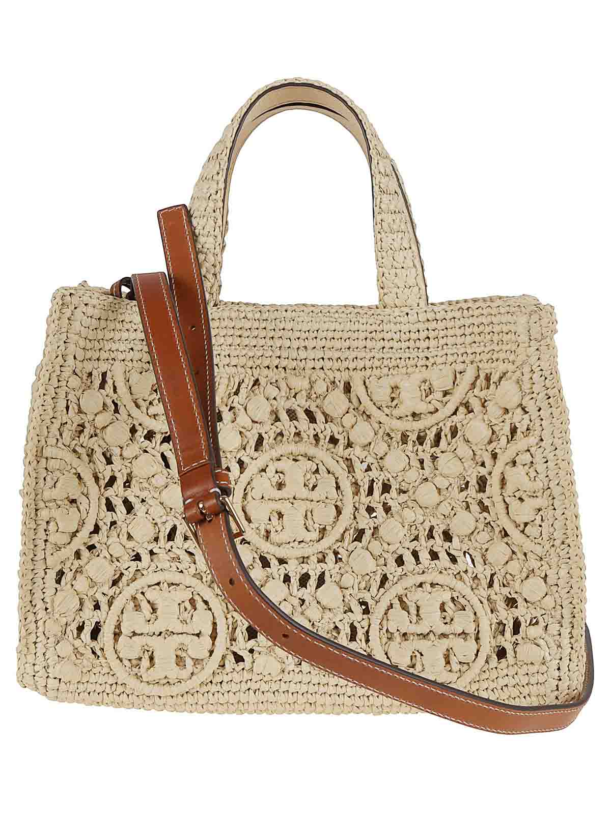 Tory Burch T Monogram Raffia Square Tote In Sand