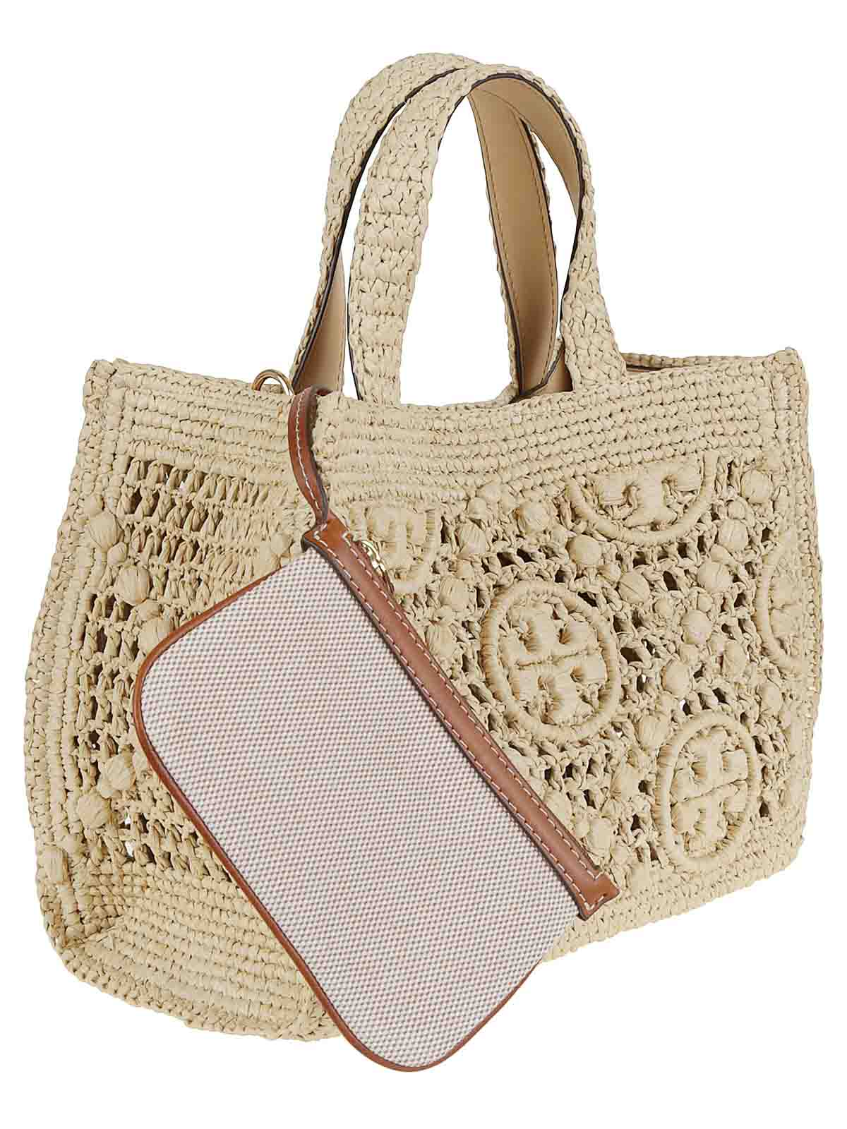 Tory Burch T Monogram Raffia Square Tote In Sand