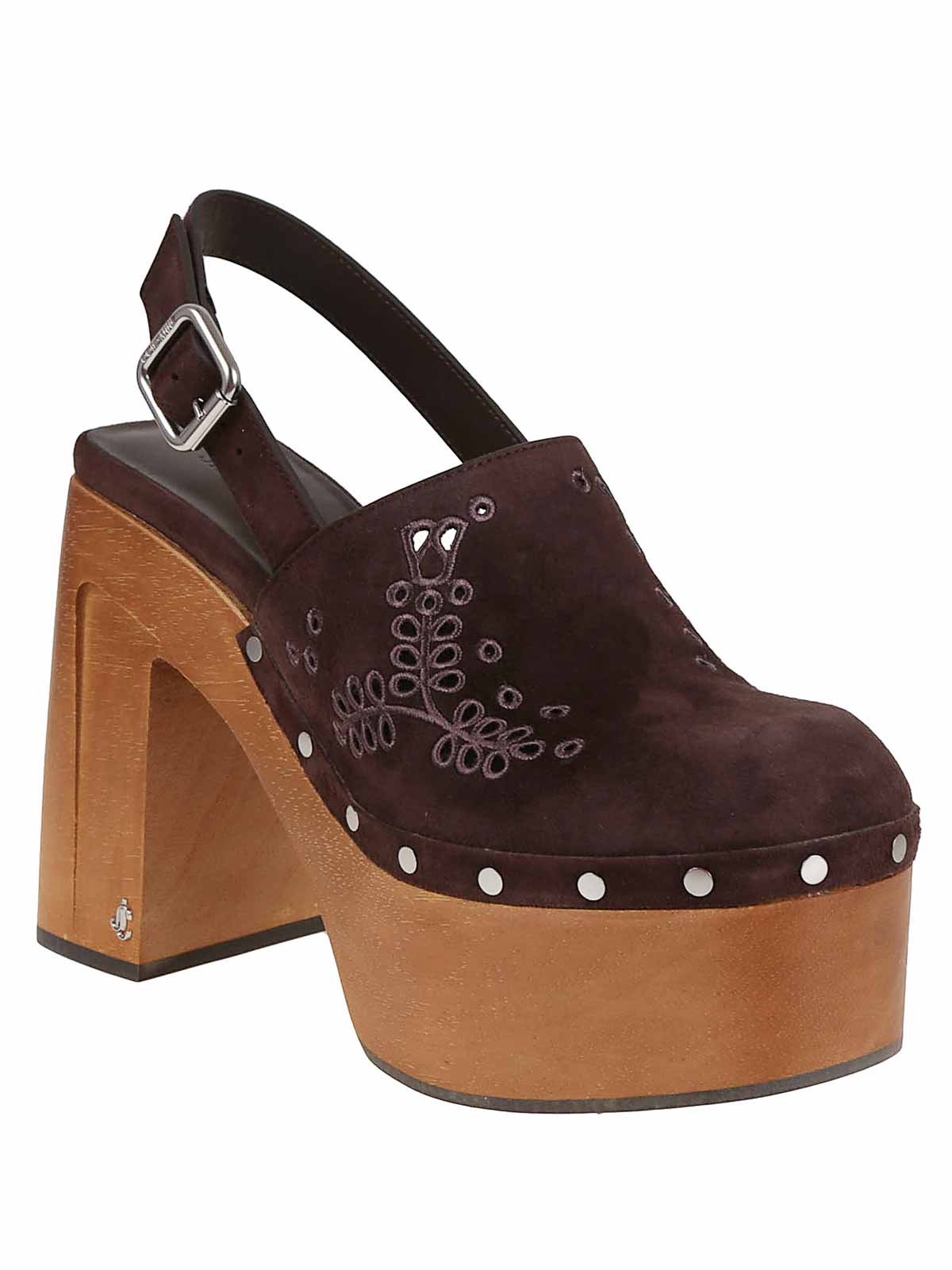 Jimmy Choo Alida 135 Embroidered Studded Suede Platform Clogs In Brown
