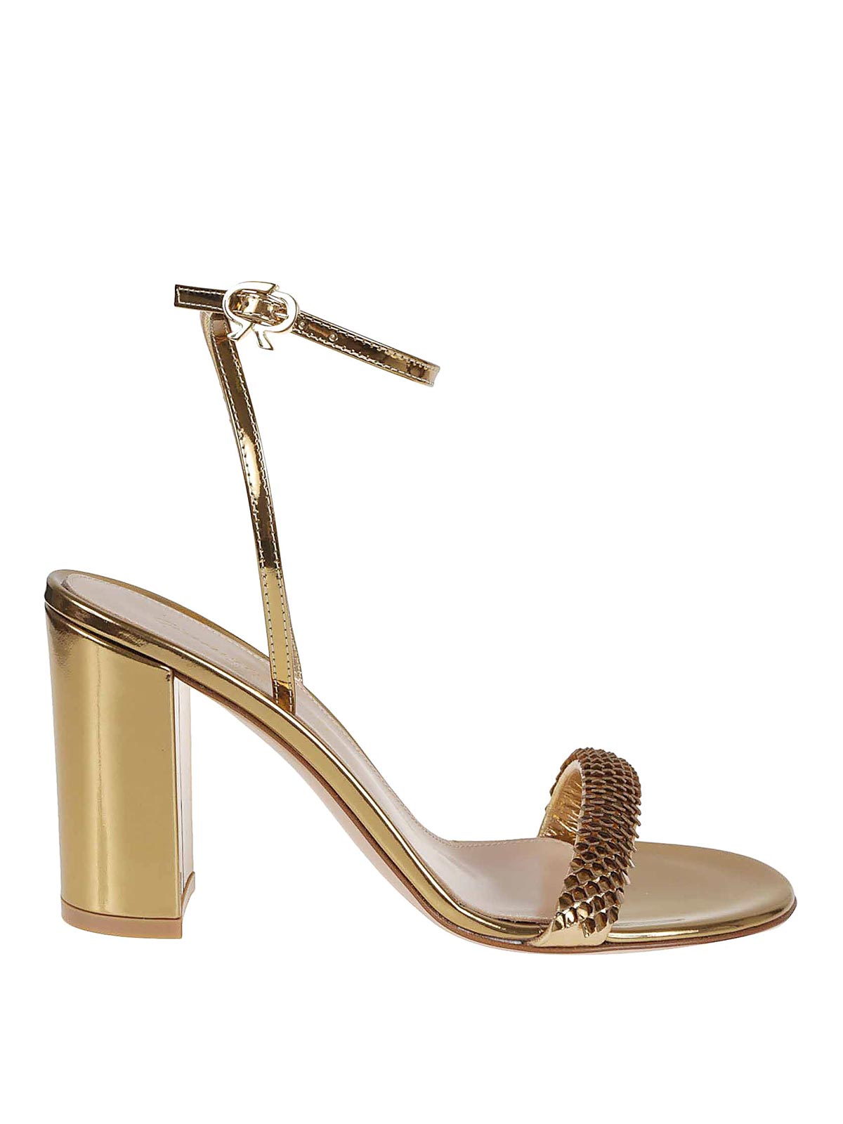 Gianvito Rossi Calissa Sandals With Iconic Ribbon Buckle In Gold