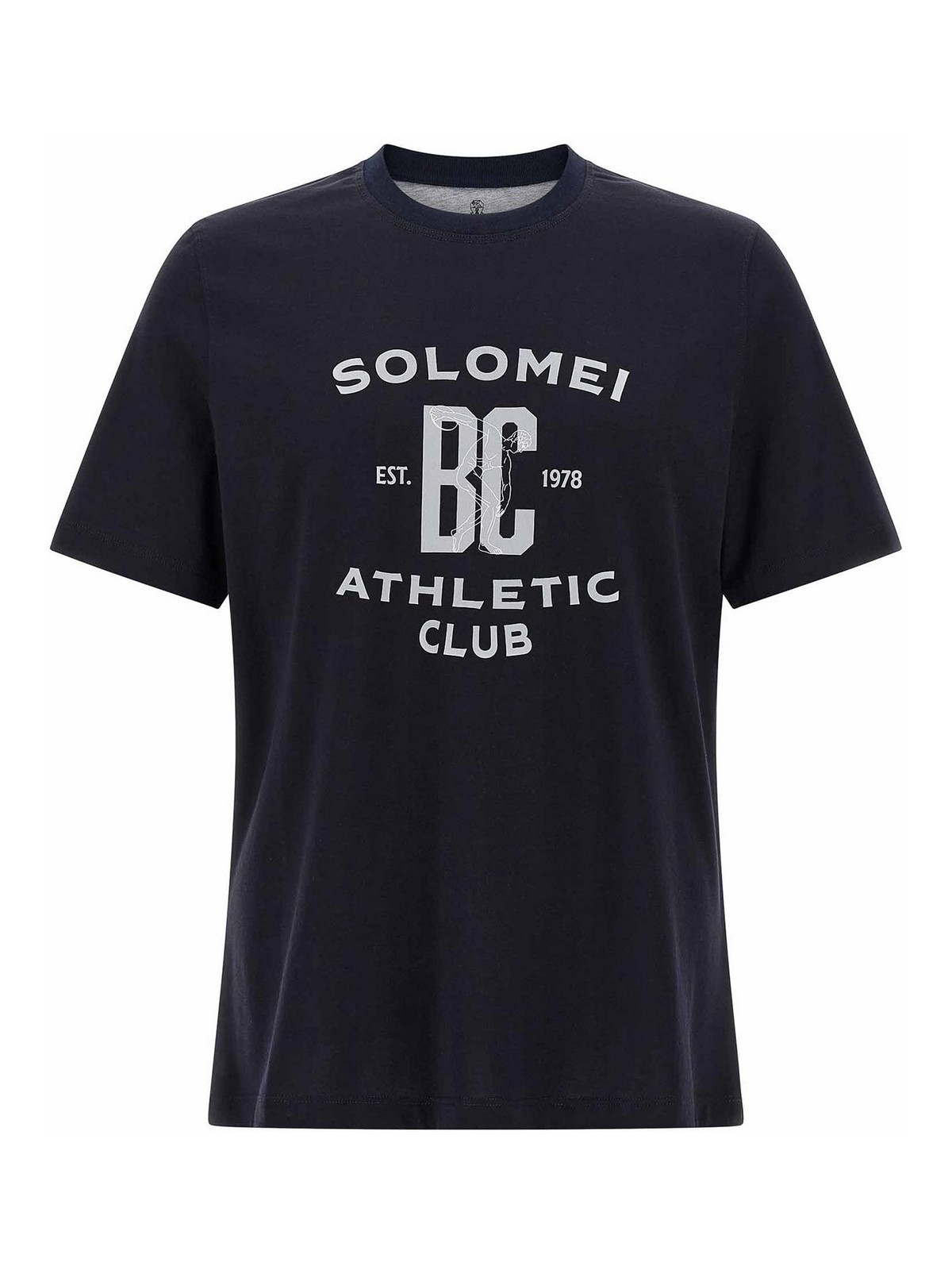 Brunello Cucinelli Blue Jersey Printed Crewneck T-shirt In Blue