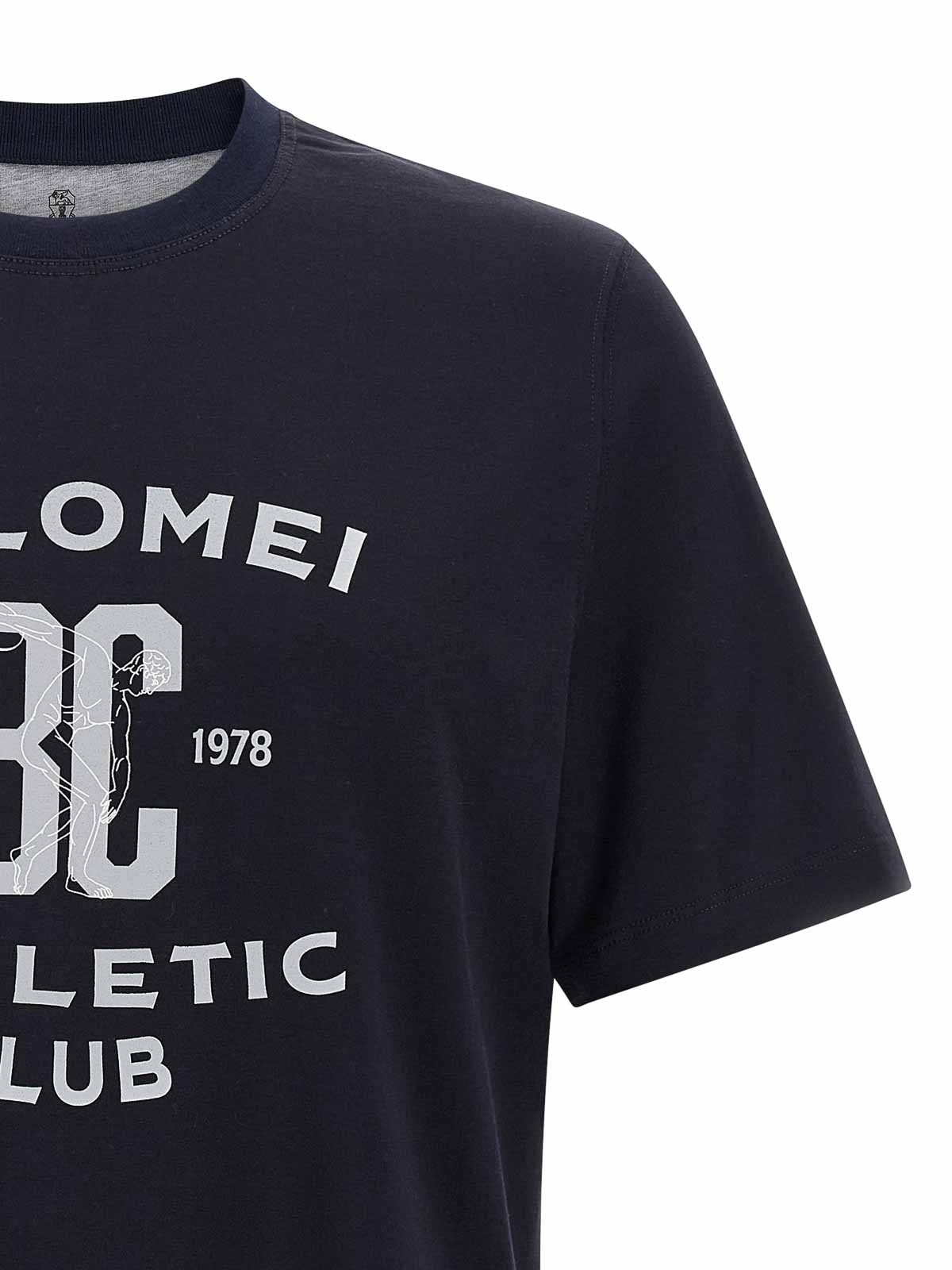 Brunello Cucinelli Blue Jersey Printed Crewneck T-shirt In Blue