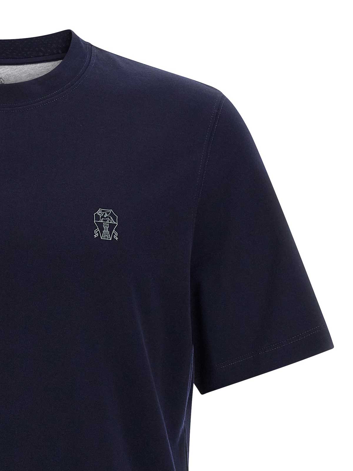 Brunello Cucinelli Men Logo Print T-shirt In Blue