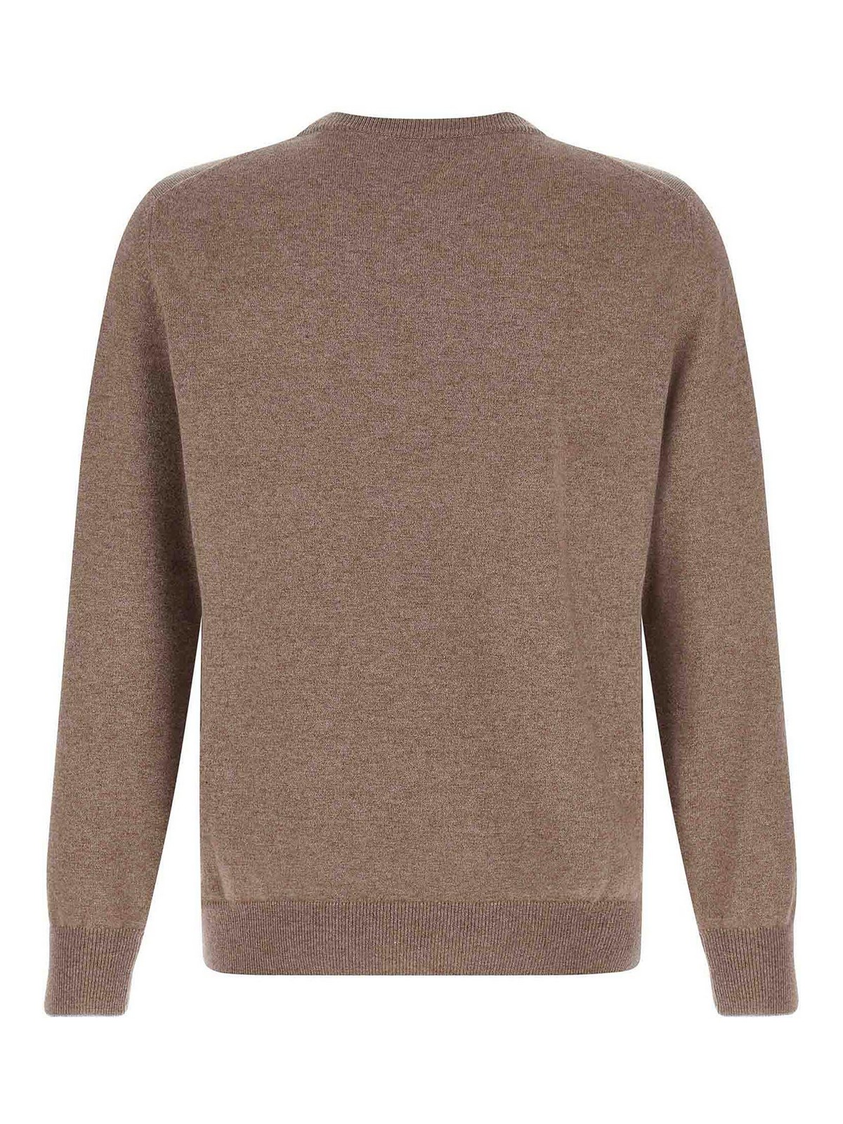 Brunello Cucinelli Cashmere Crew Neck Sweater With Ribbed Cuffs And Hem In Brown