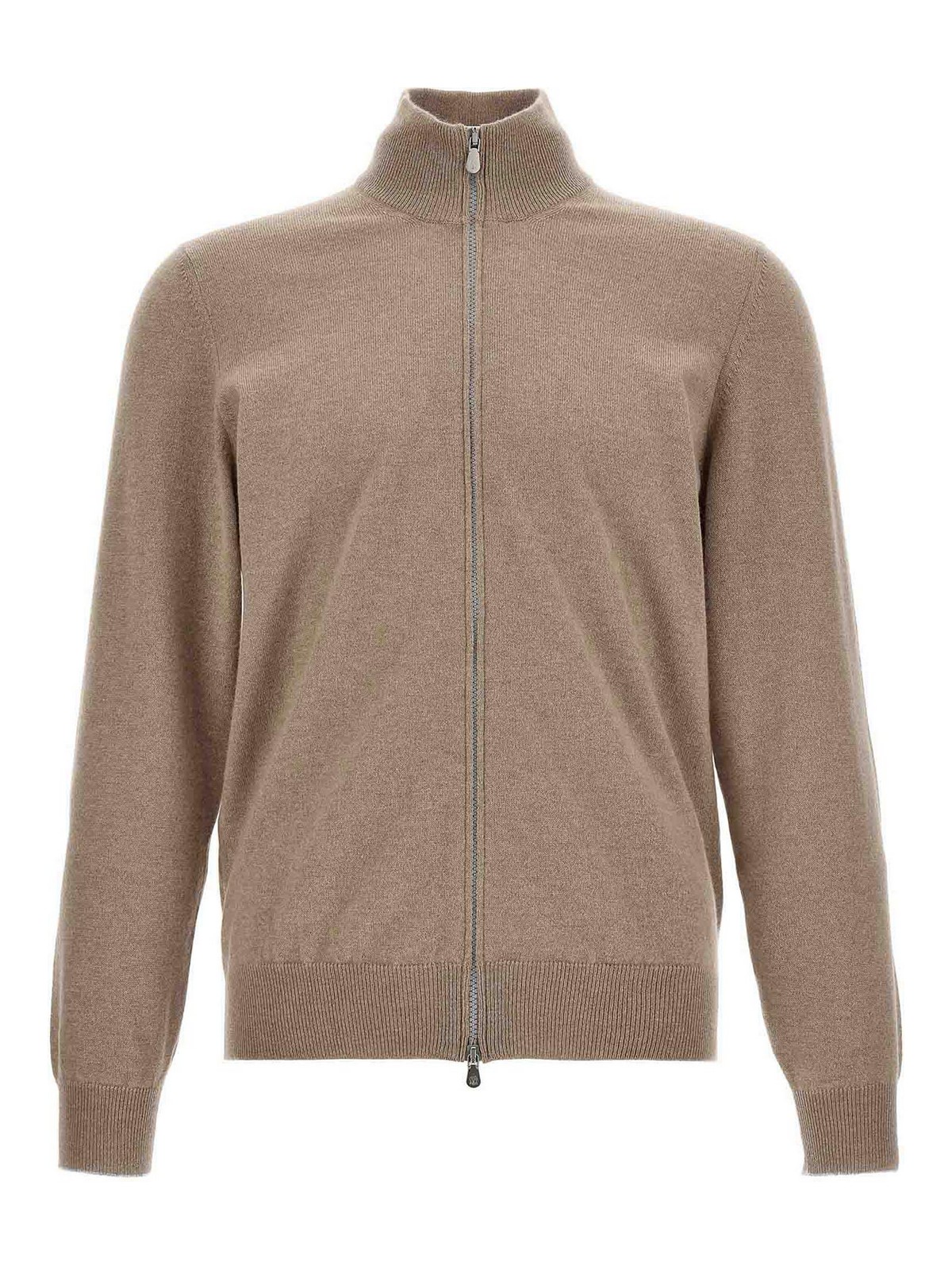 Brunello Cucinelli High Neck Cashmere Zip Cardigan In Brown