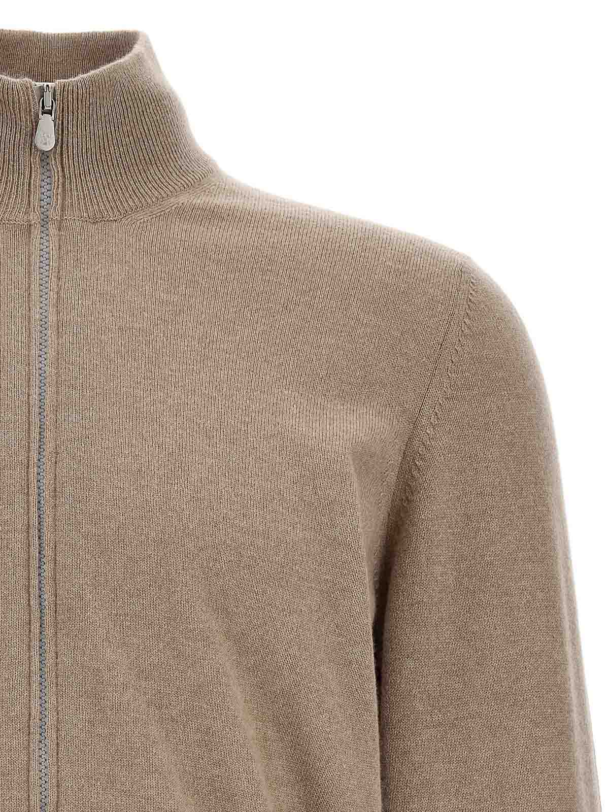 Brunello Cucinelli High Neck Cashmere Zip Cardigan In Brown