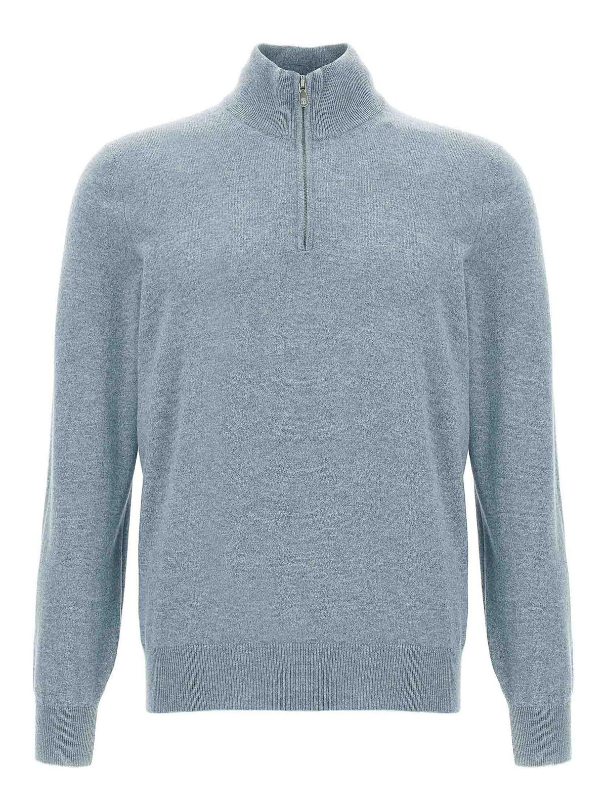 Brunello Cucinelli Half-zip Cashmere Sweater With Contrast Details In Blue