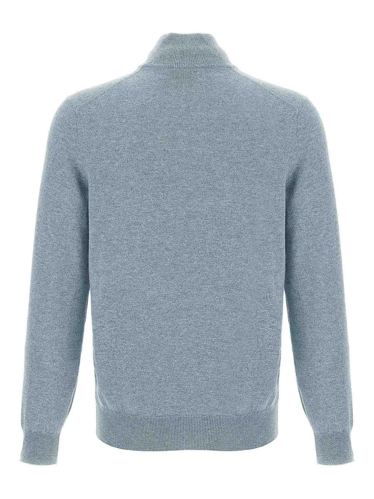 Brunello Cucinelli Half-zip Cashmere Sweater With Contrast Details In Blue