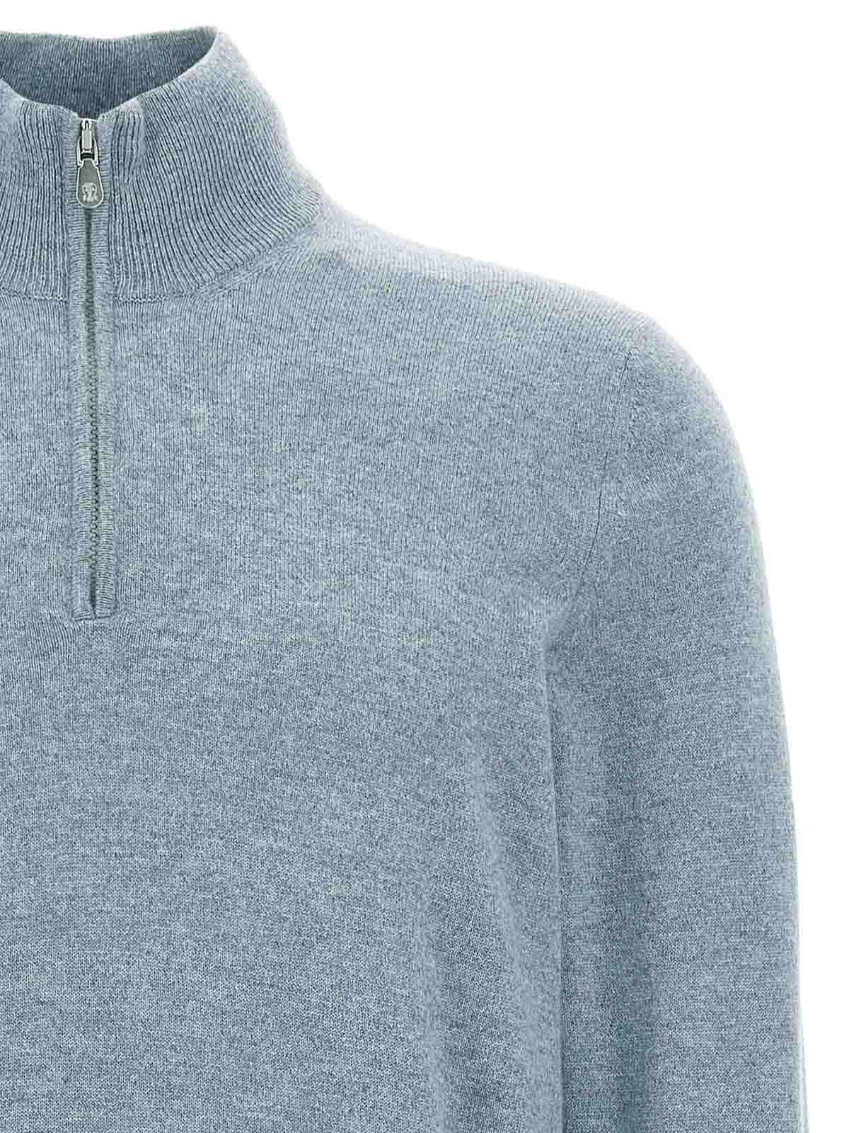 Brunello Cucinelli Half-zip Cashmere Sweater With Contrast Details In Blue
