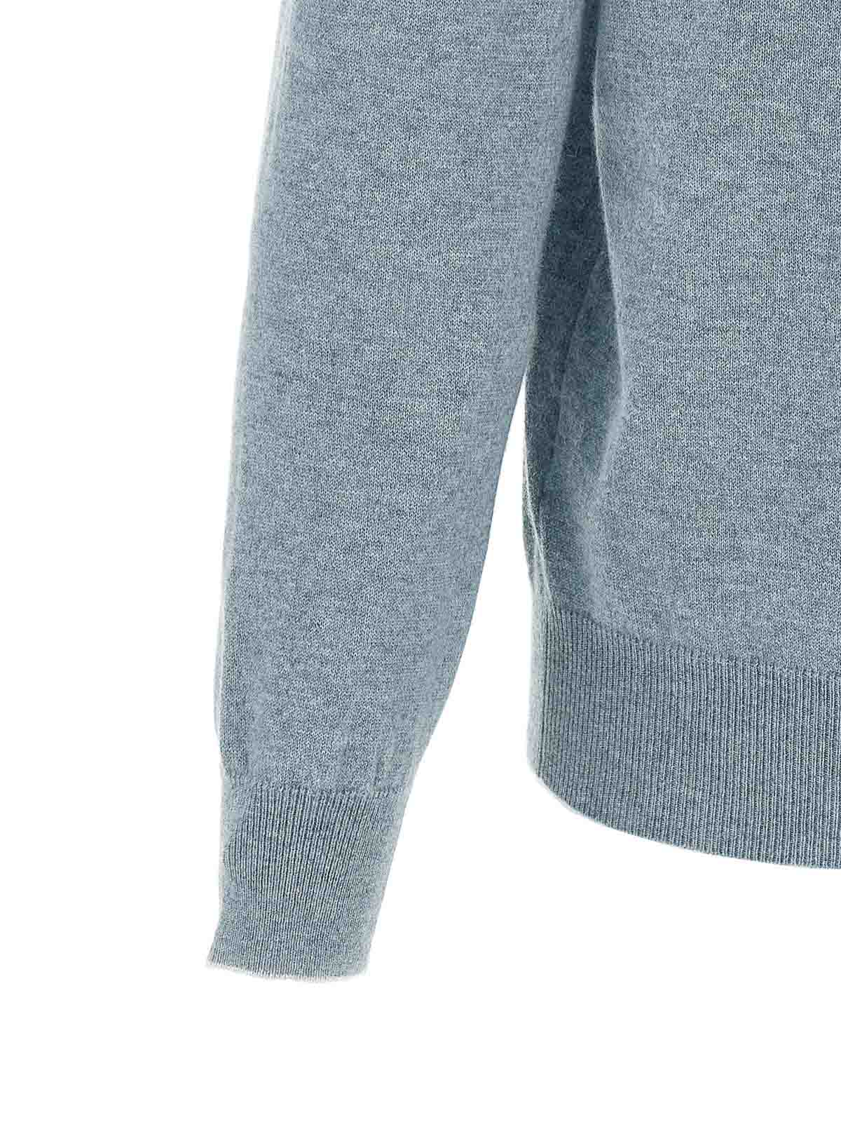 Brunello Cucinelli Half-zip Cashmere Sweater With Contrast Details In Blue