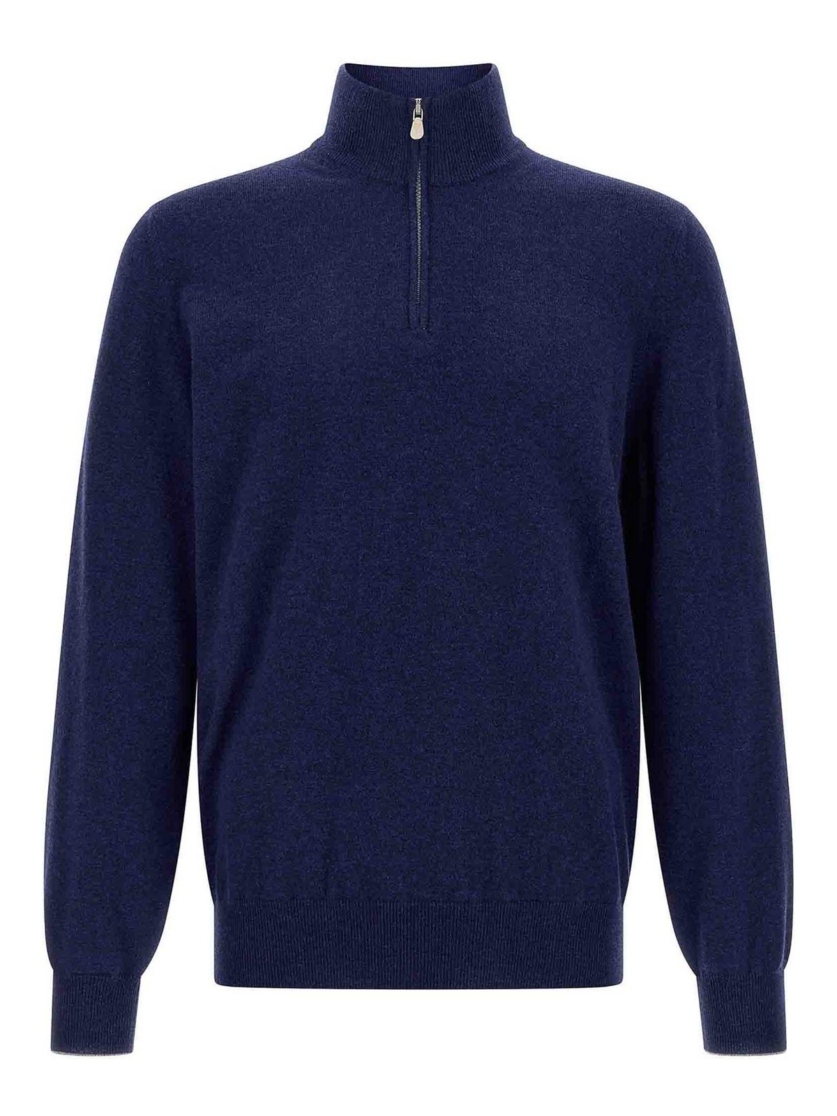 Brunello Cucinelli Half-zip High Collar Sweater In Blue
