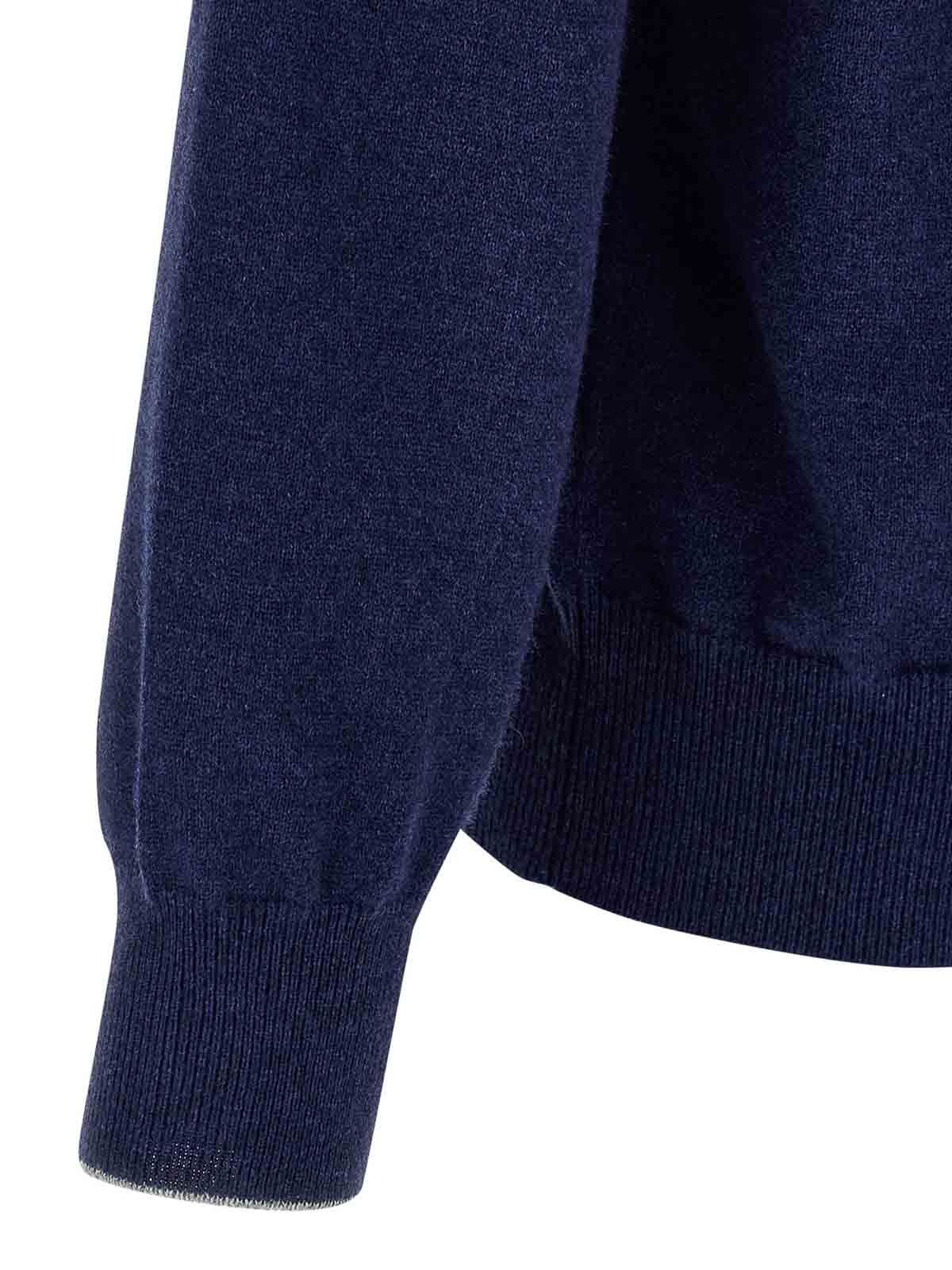 Brunello Cucinelli Half-zip High Collar Sweater In Blue