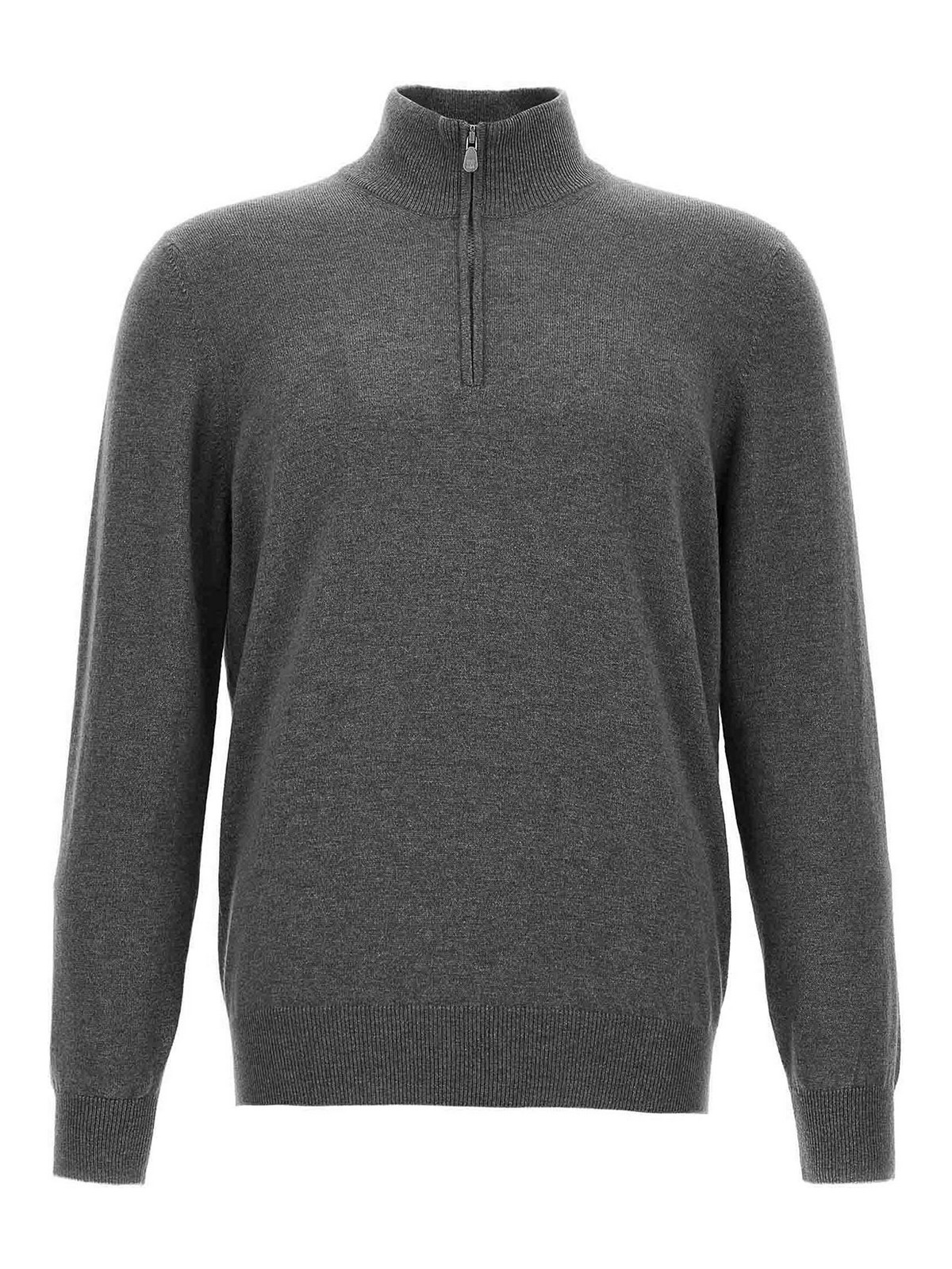 Brunello Cucinelli Half-zip High Collar Ribbed Sweater In Gray