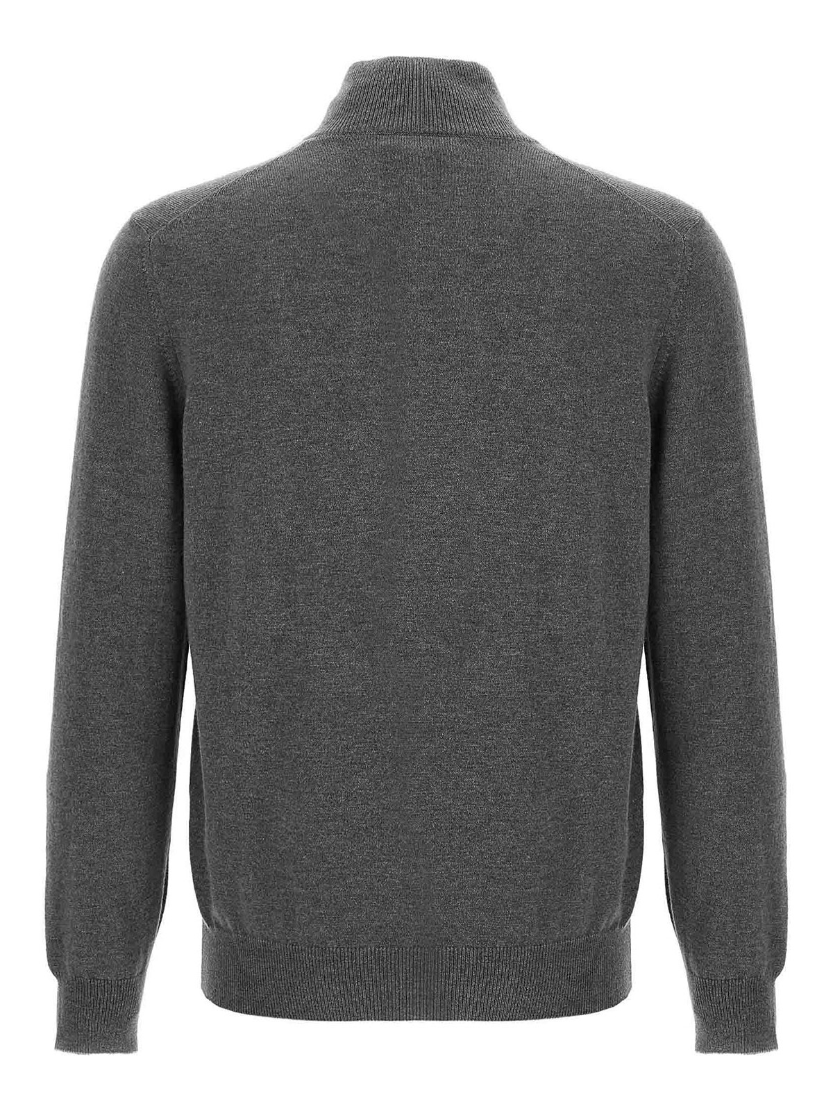 Brunello Cucinelli Half-zip High Collar Ribbed Sweater In Gray
