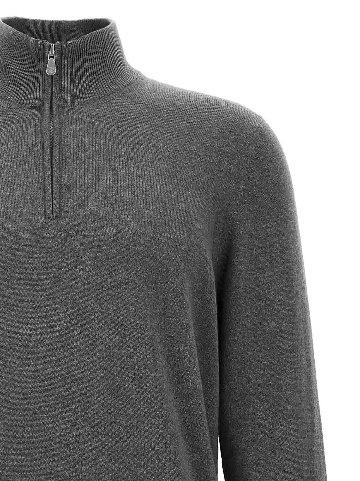 Brunello Cucinelli Half-zip High Collar Ribbed Sweater In Gray