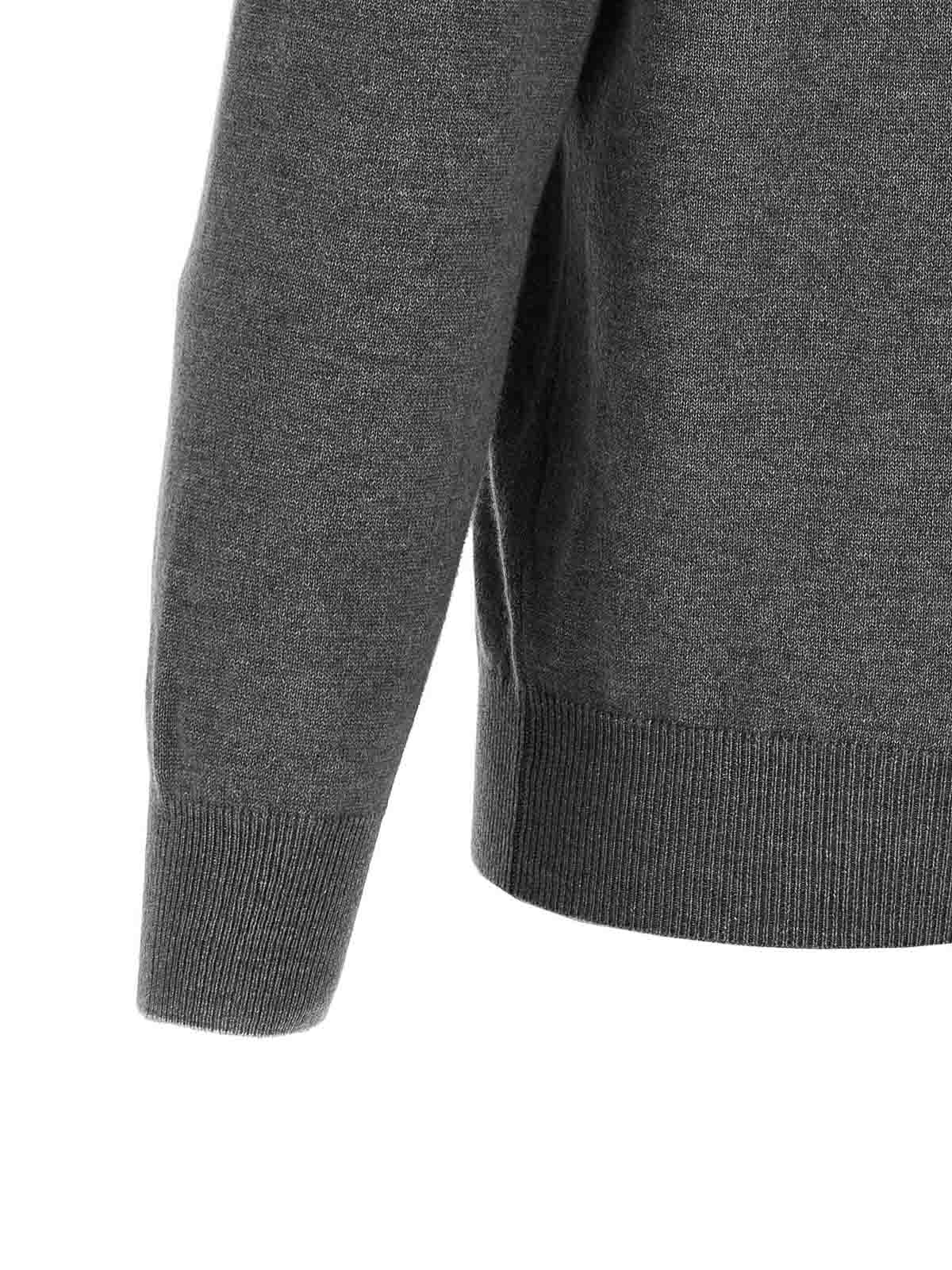 Brunello Cucinelli Half-zip High Collar Ribbed Sweater In Gray