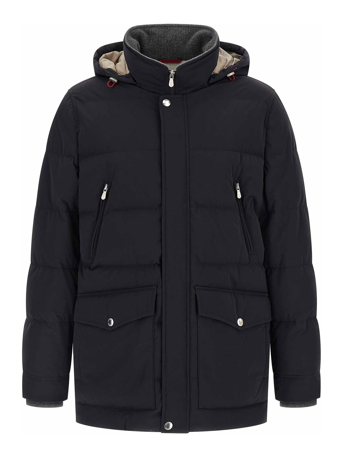 Brunello Cucinelli Men Knit Insert Down Jacket In Blue