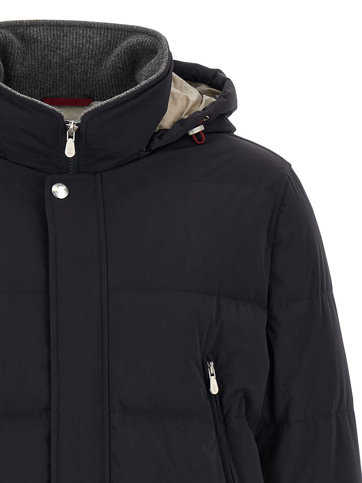 Brunello Cucinelli Men Knit Insert Down Jacket In Blue