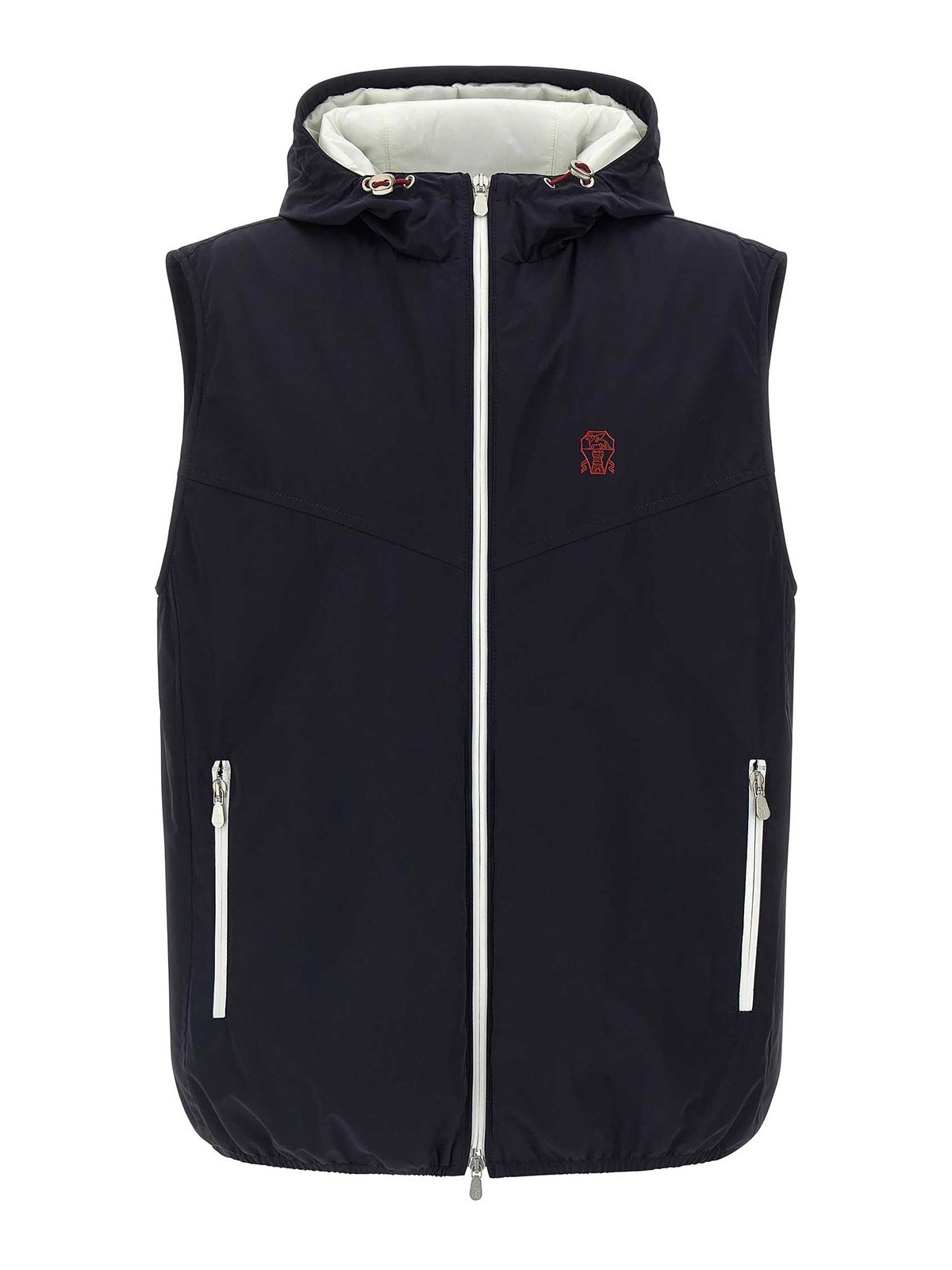 Brunello Cucinelli Blue Nylon Hooded Vest In Blue