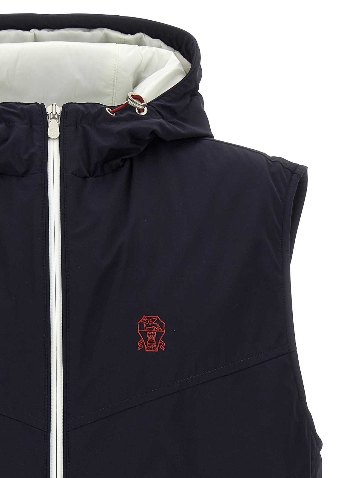 Brunello Cucinelli Blue Nylon Hooded Vest In Blue