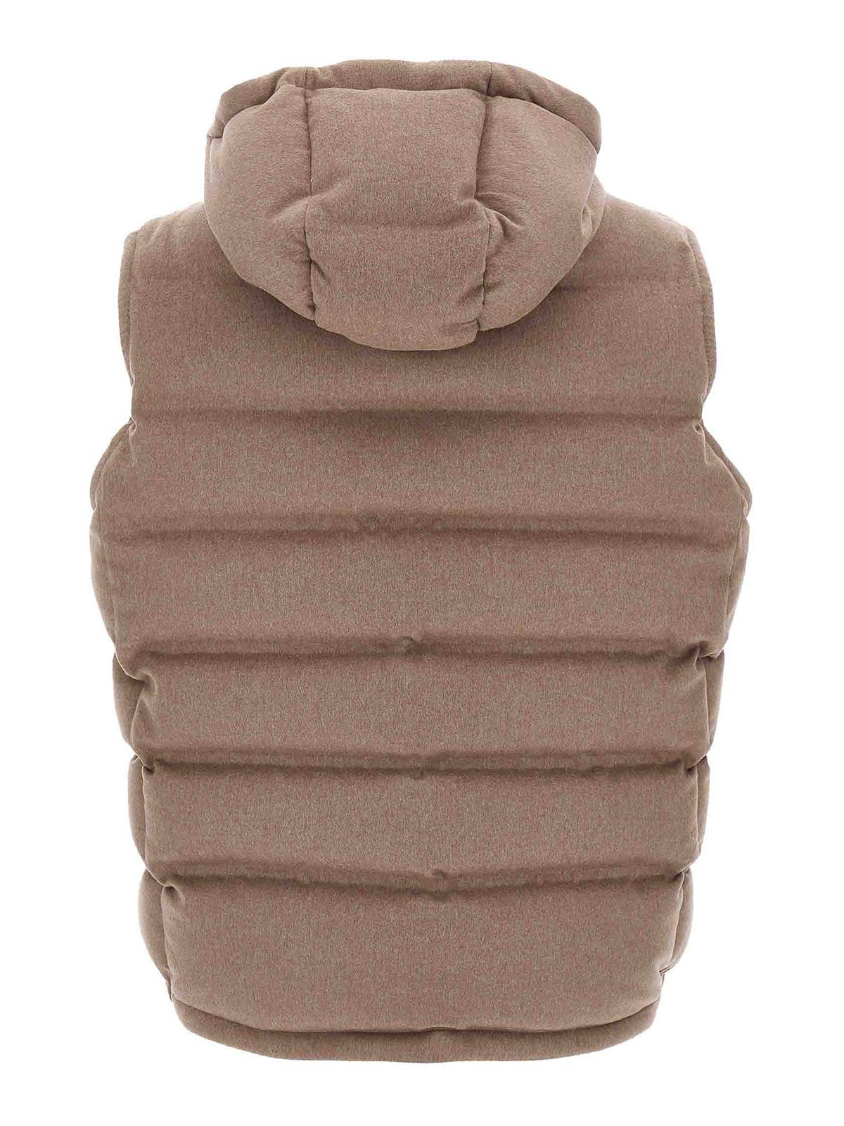 Brunello Cucinelli Wool Vest With Hood And Side Pockets In Brown